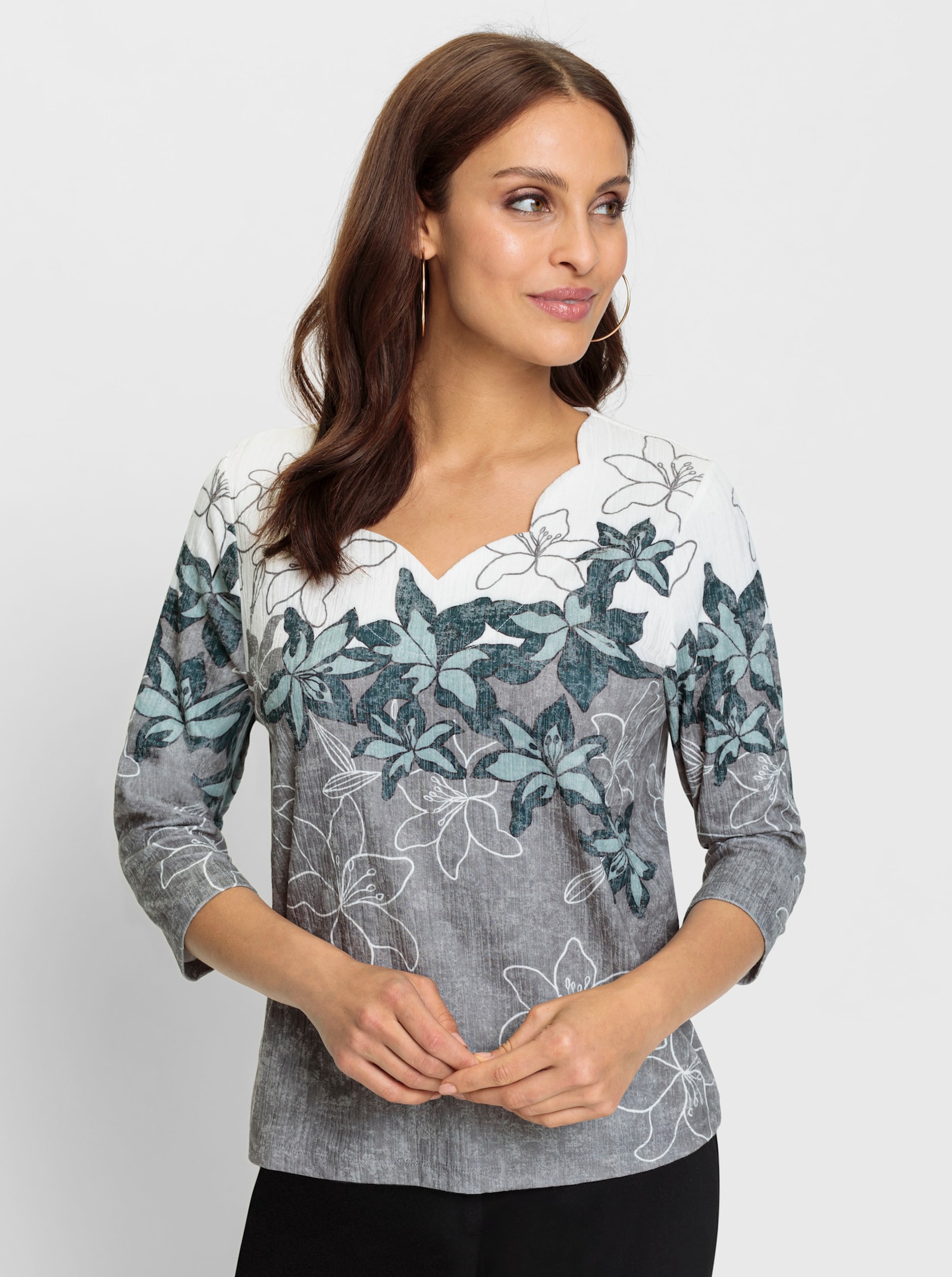 Print-Shirt mit gebogten Kanten - petrol-schwarz-bedruckt