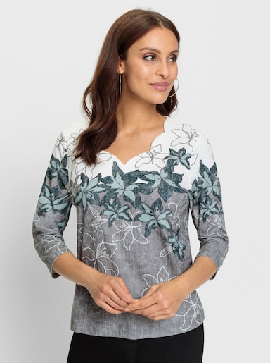 Print-Shirt mit gebogten Kanten - petrol-schwarz-bedruckt