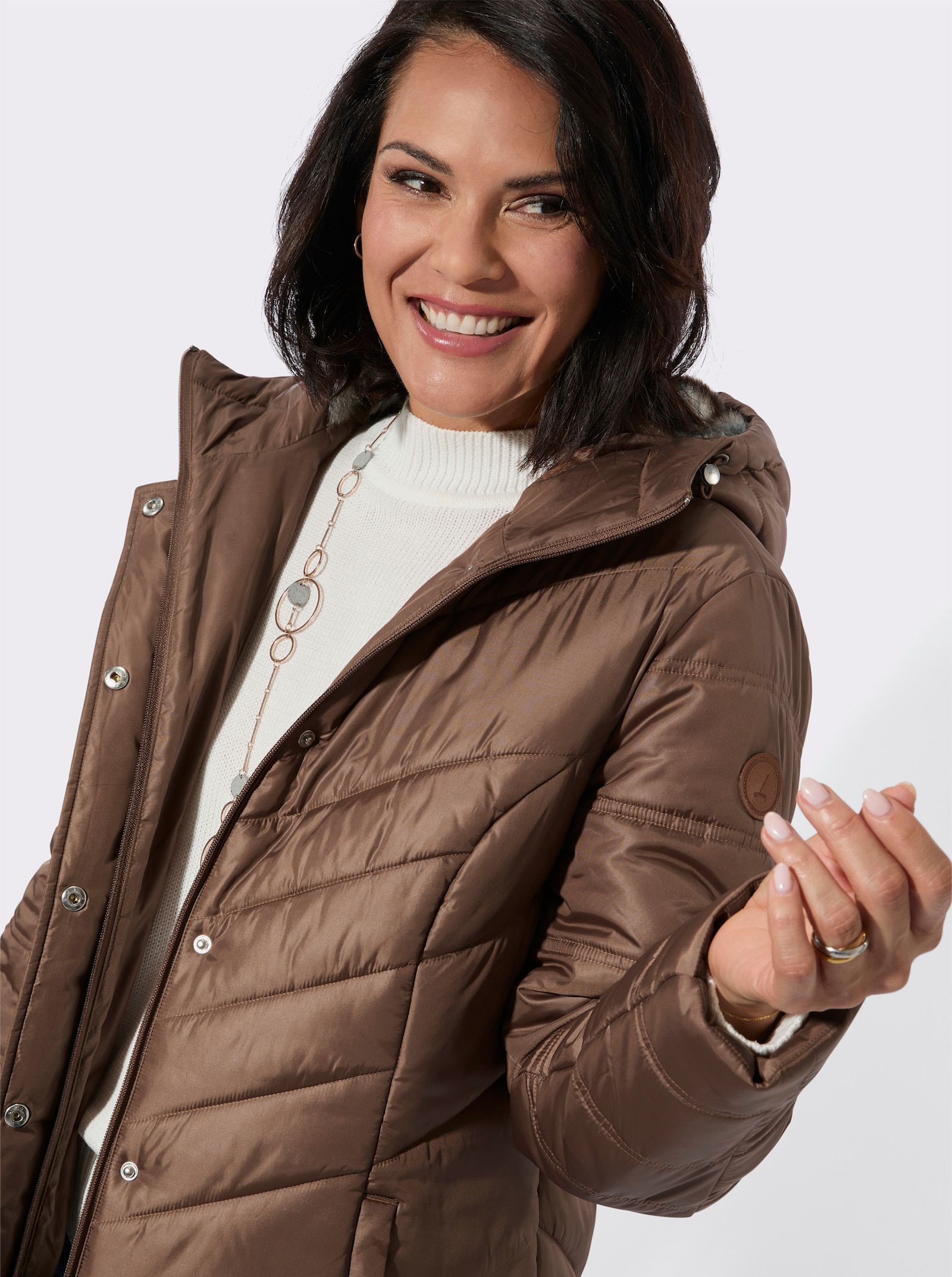 Steppjacke mit Zippertaschen - braun