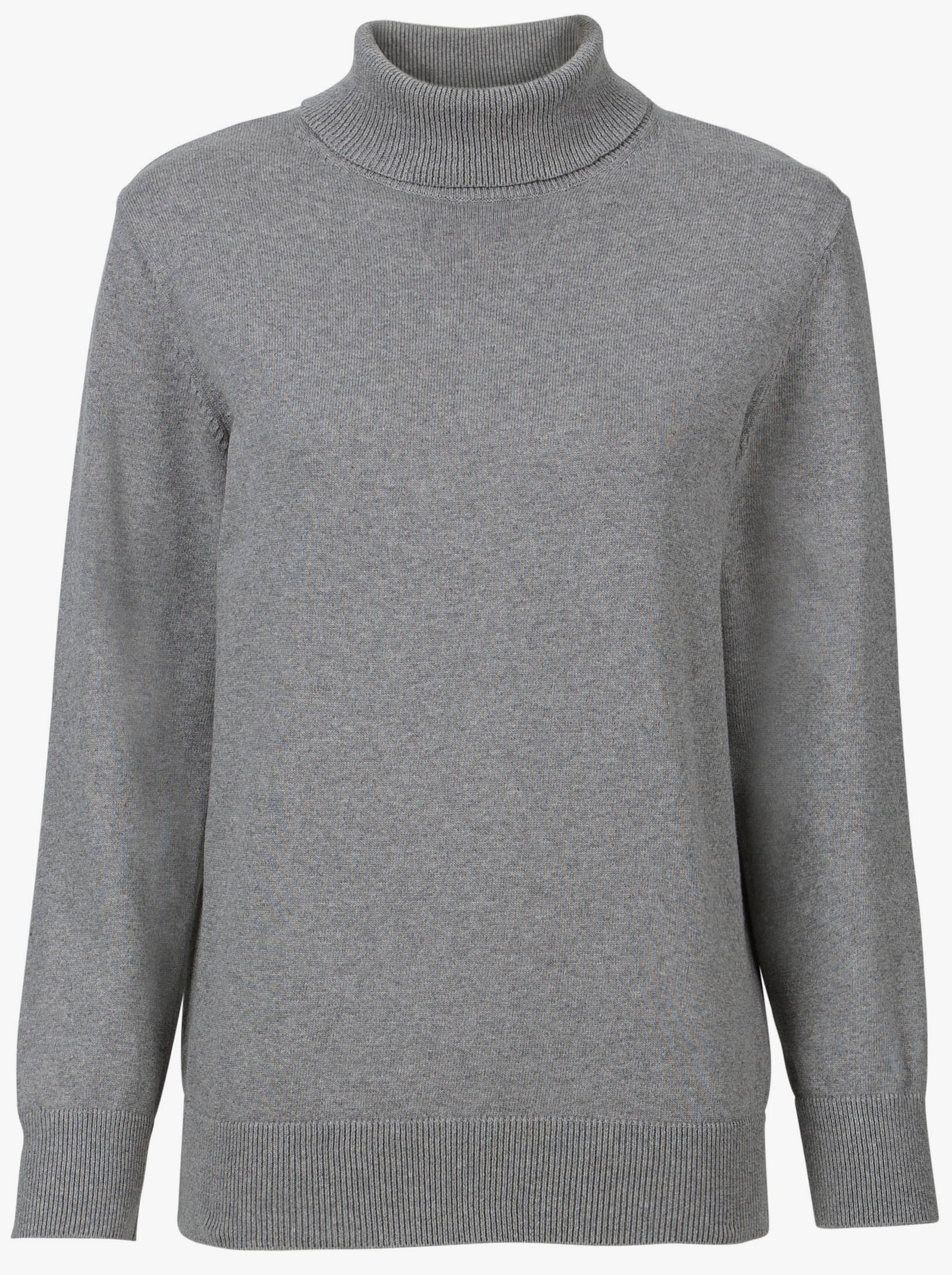 Rollkragenpullover aus reiner Baumwolle - grau-meliert