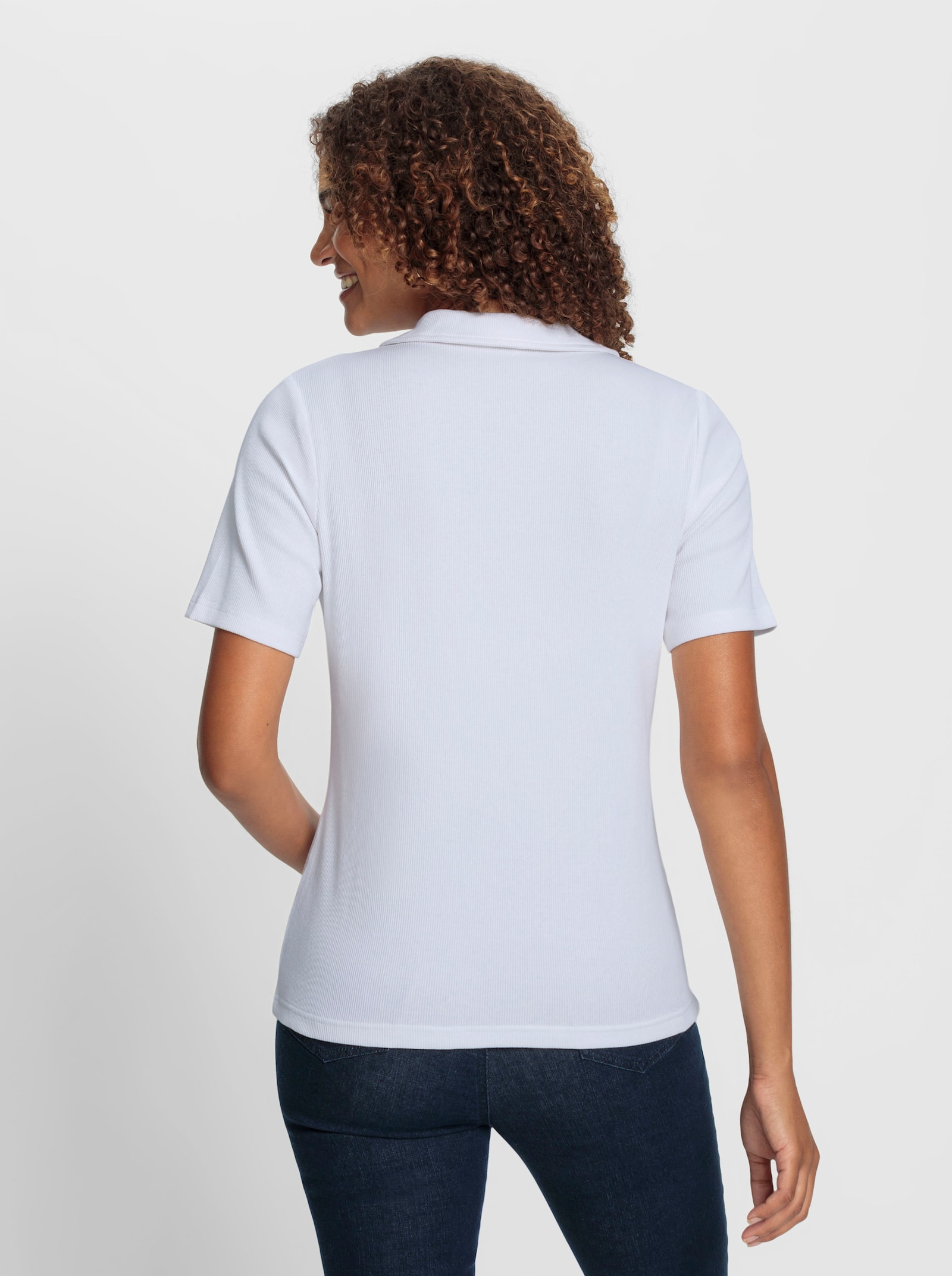 Poloshirt mit Ösen-Verzierung - weiß