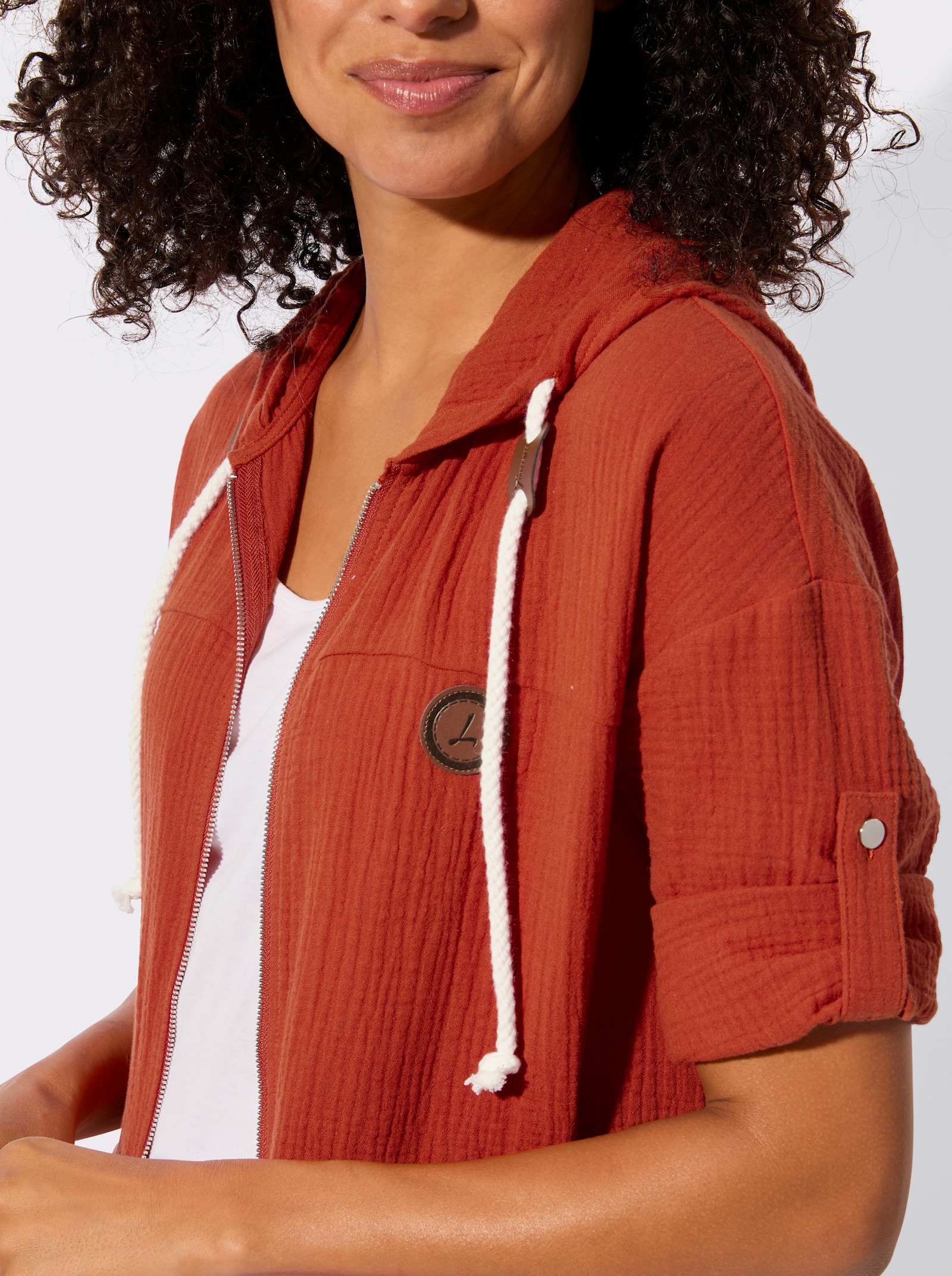 Blusenjacke mit Tunnelzug im Saum - rostrot