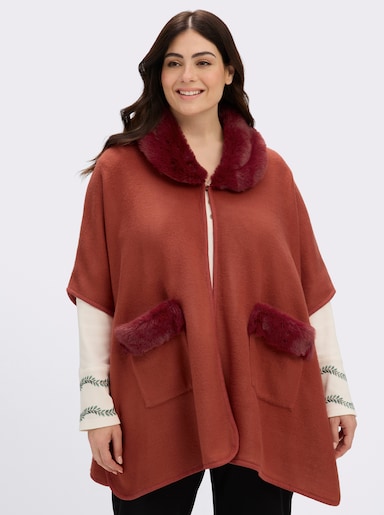 sheego by Joe Browns Strickcape mit Besatz aus Fellimitat - rostrot
