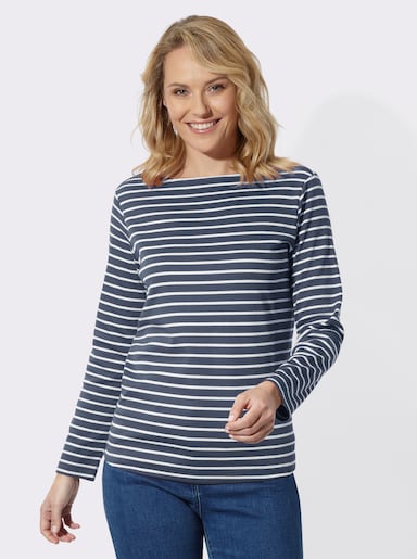 Sweatshirt im Ringel-Dessin - rauchblau-ecru-geringelt