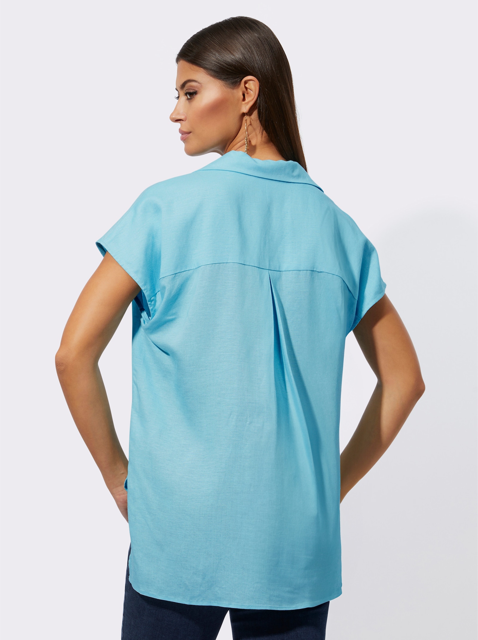 Kurzarmbluse mit Brusttaschen - aquamarin
