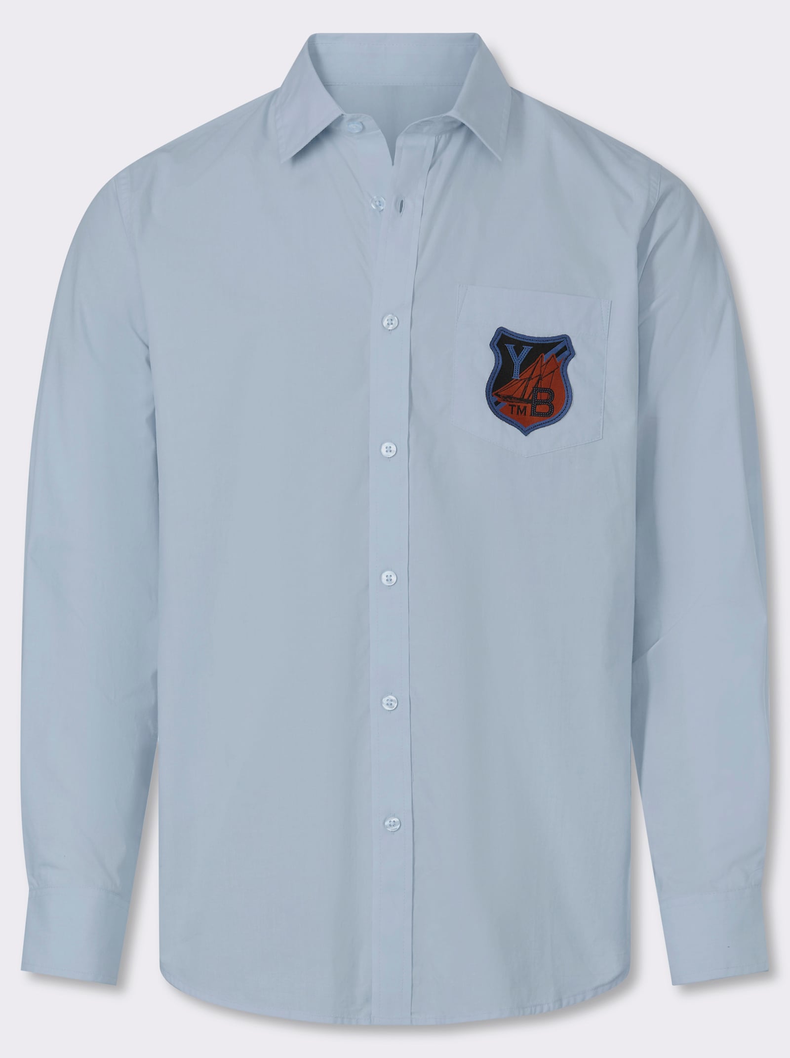 Catamaran Langarmhemd aus reiner Baumwolle, Popeline - hellblau