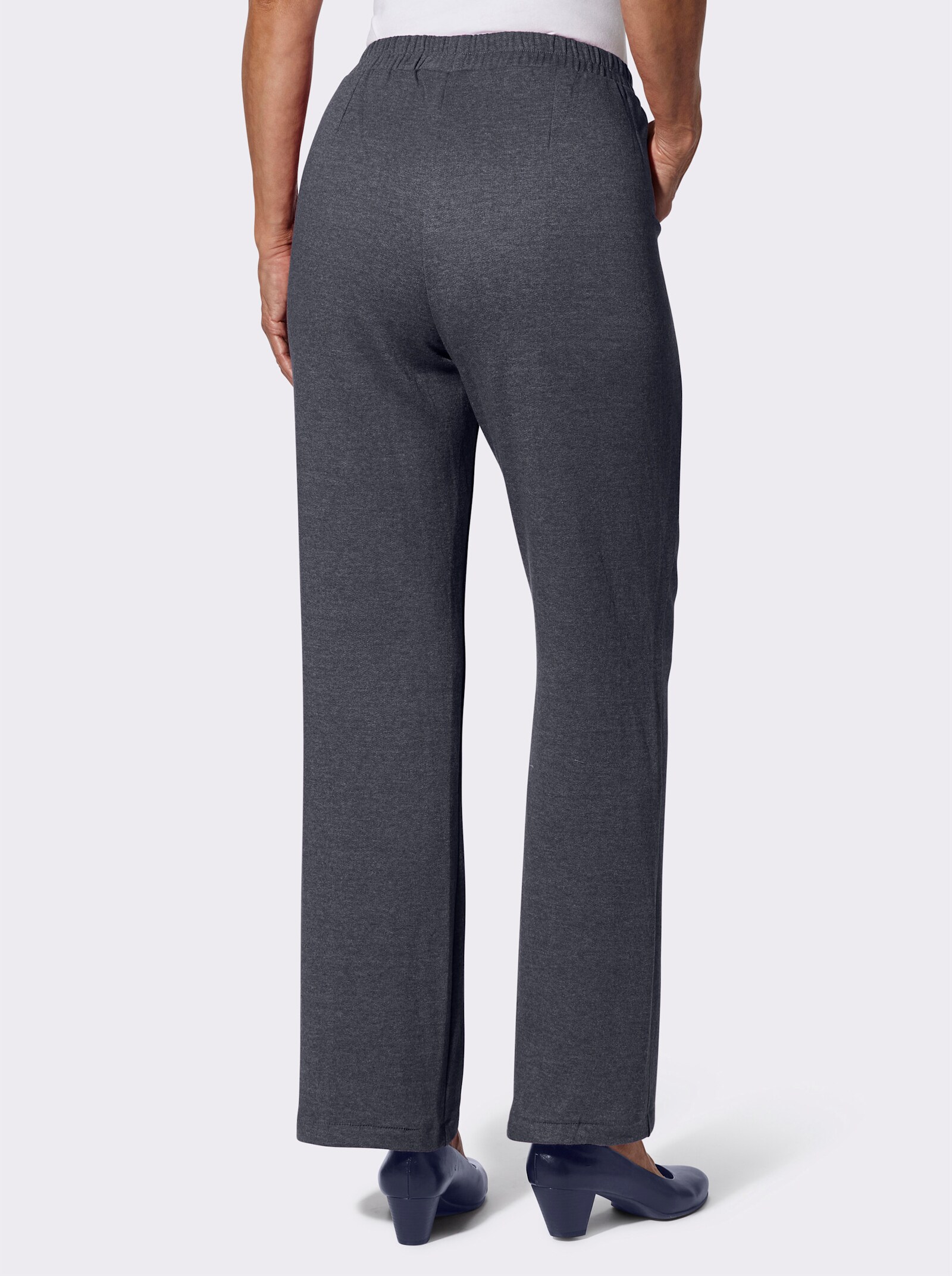 Tepláky s elastickým pasem vzadu - námořnická modrá-melír