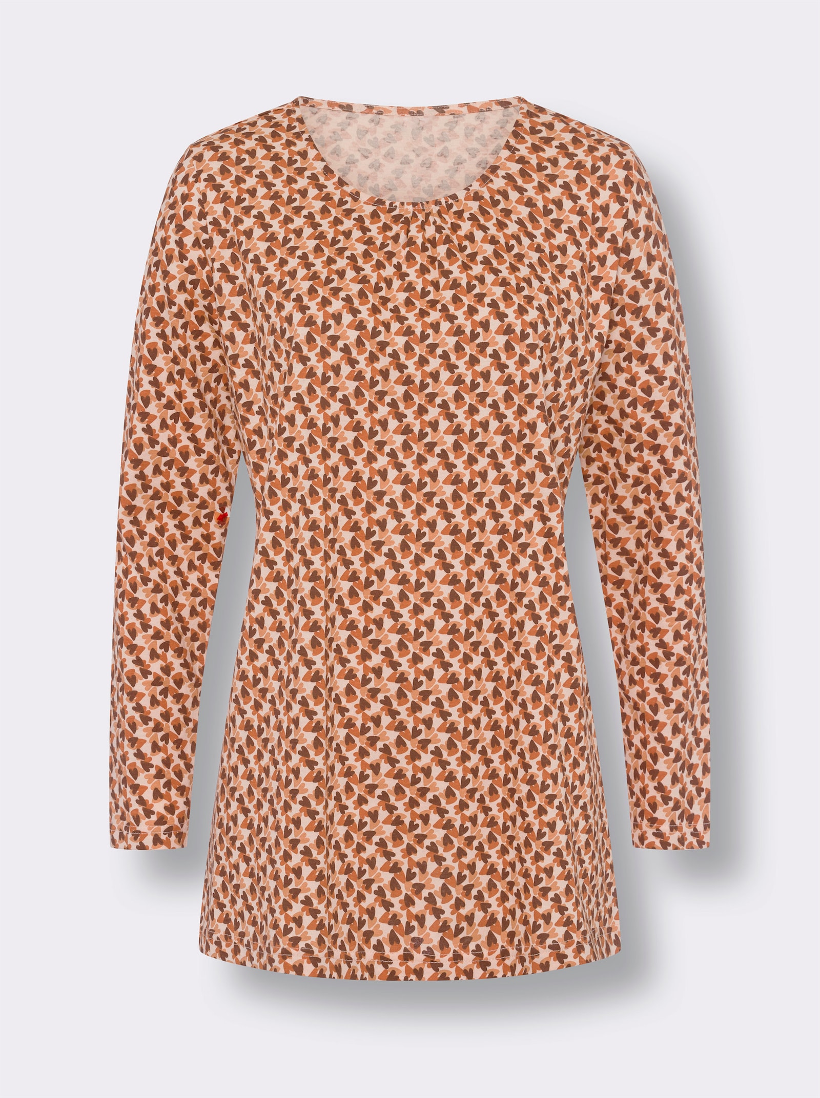 Longshirt mit Herzchen-Print - apricot-rostrot-bedruckt