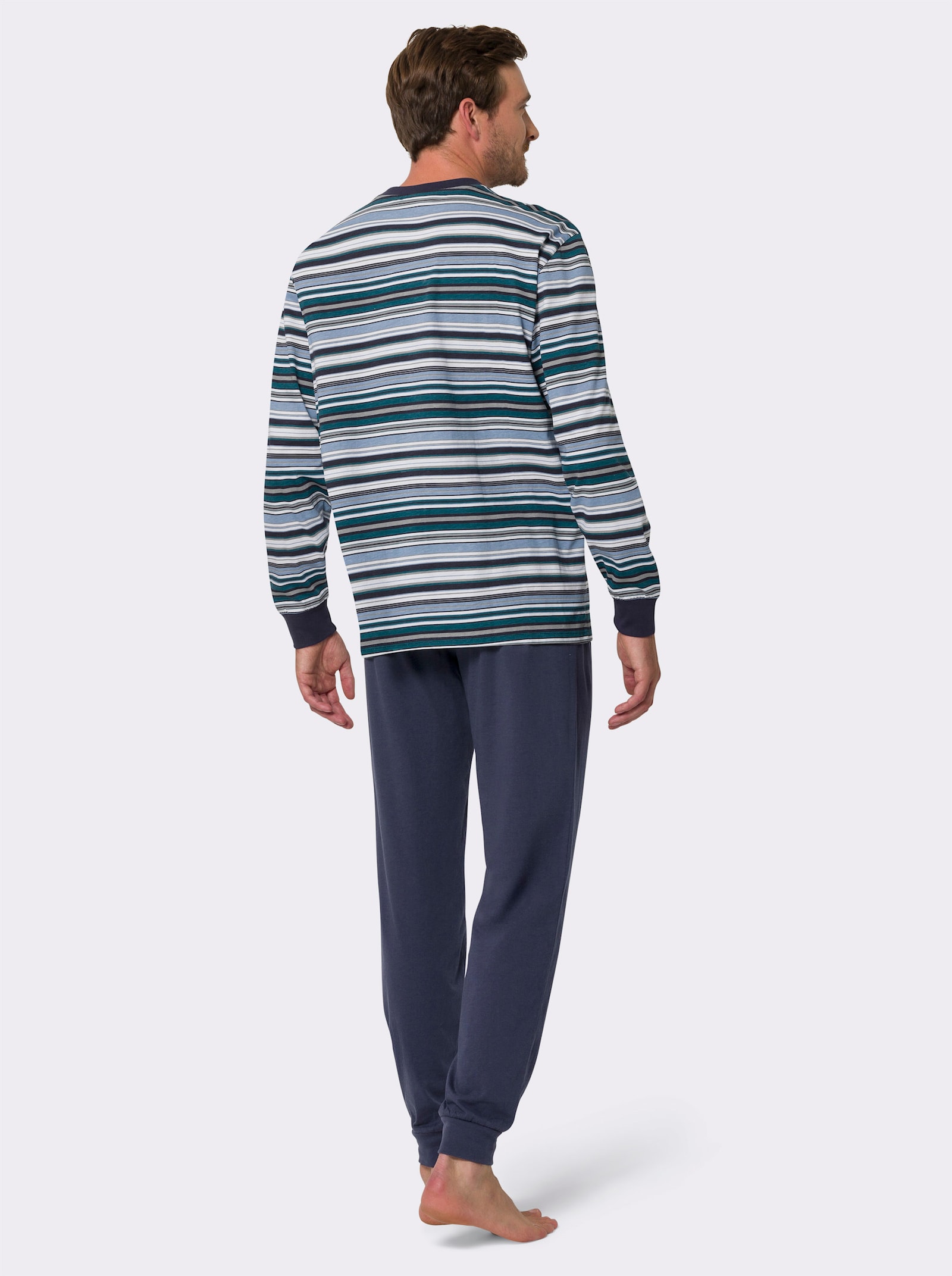 Pyžamo s elastickými náplety - nebesky modrá-námořnická modrá-proužek