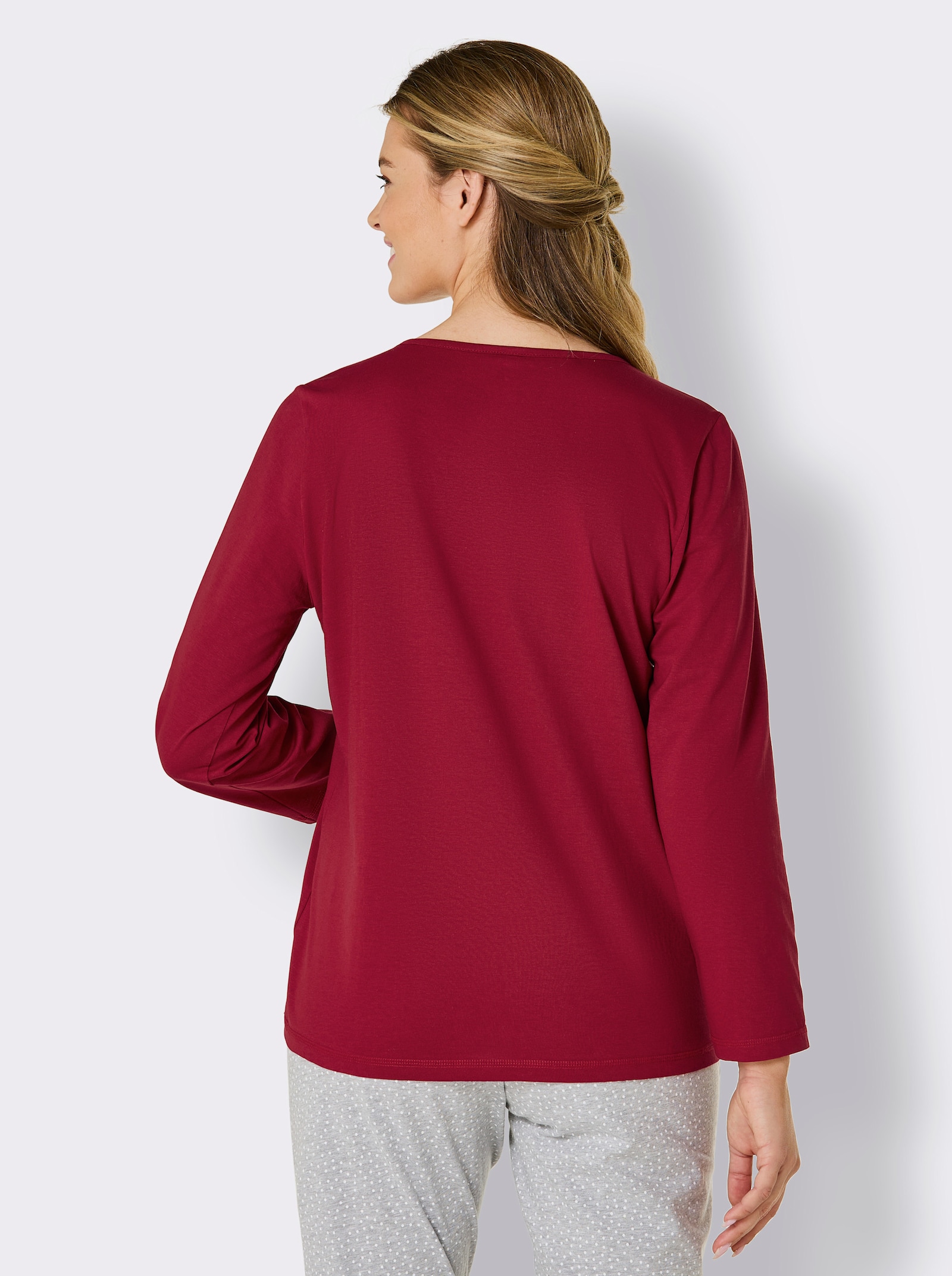 Comtessa Schlafanzugshirt mit Weihnachts-Motiv - rot-anthrazit