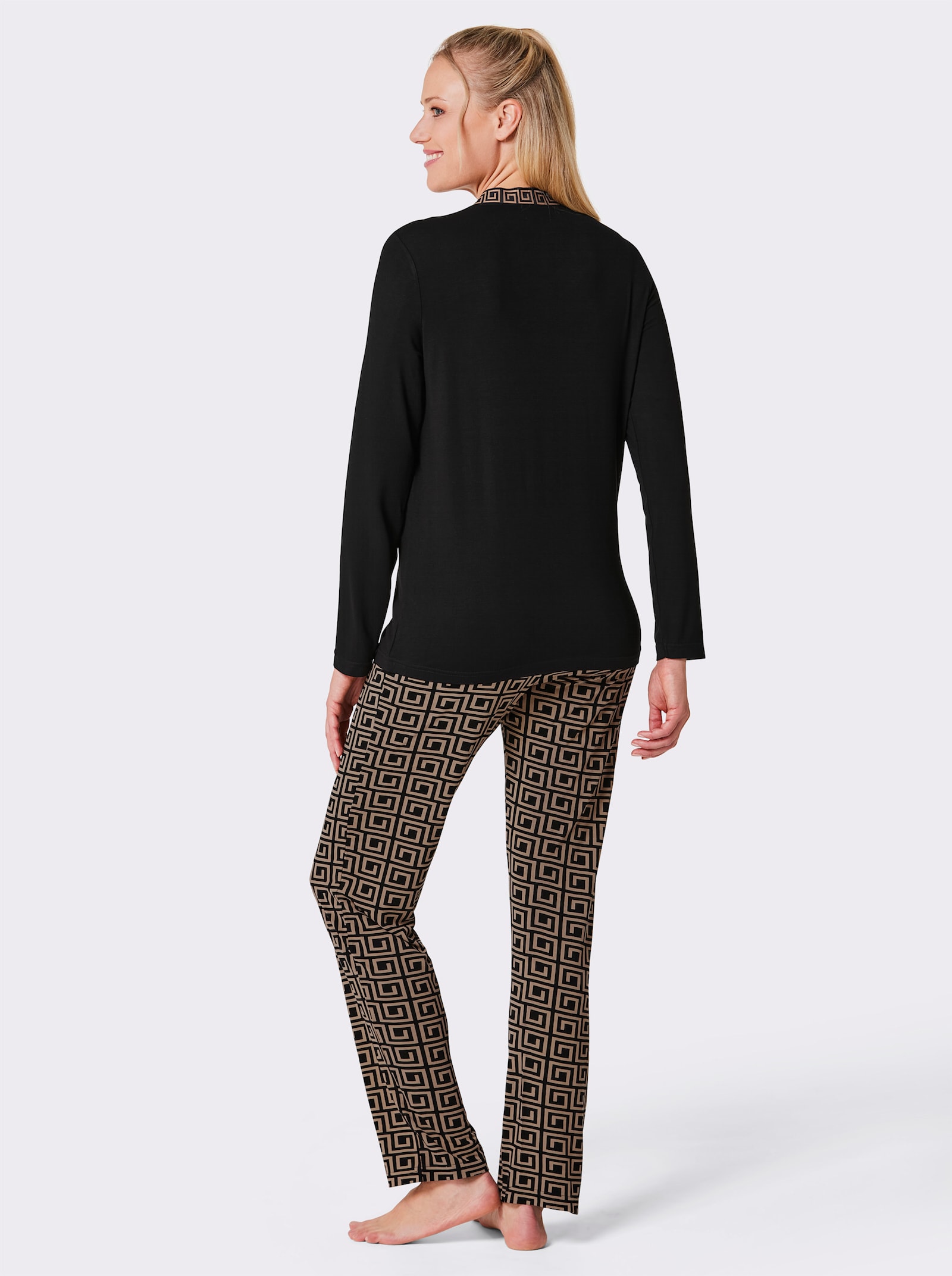 wäschepur Pyjamas med grafiskt mönster - svart-kamel, med tryck