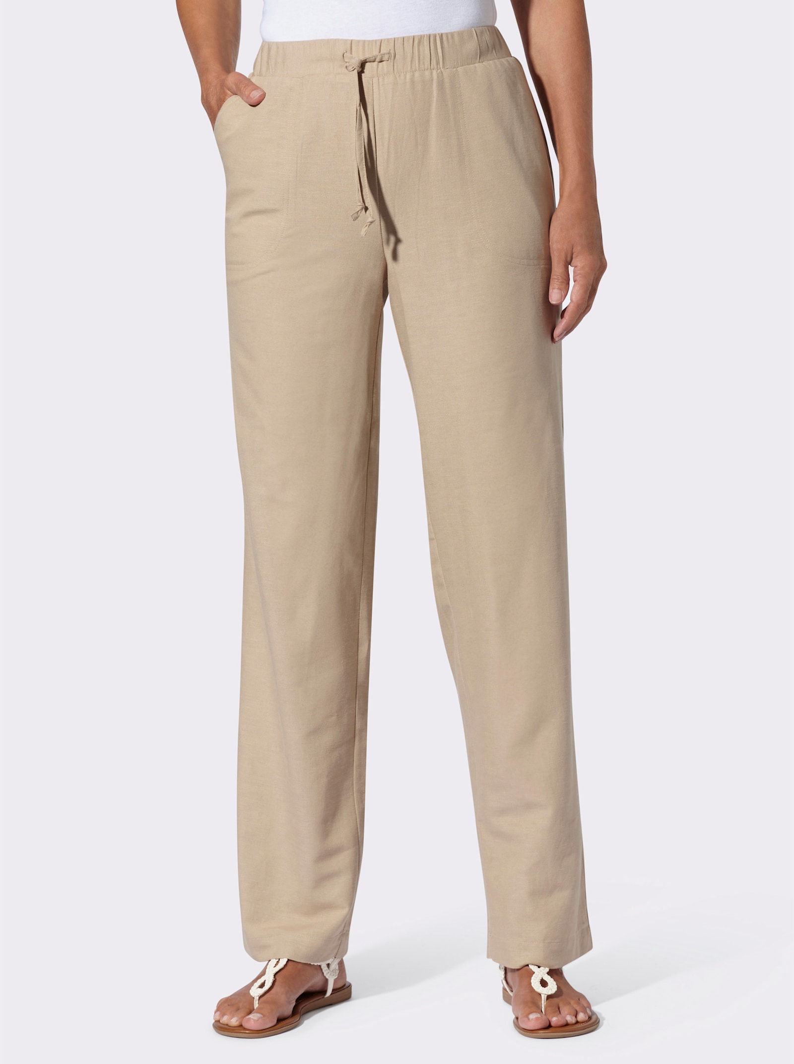 Comfortbroek met bindceintuur - beige