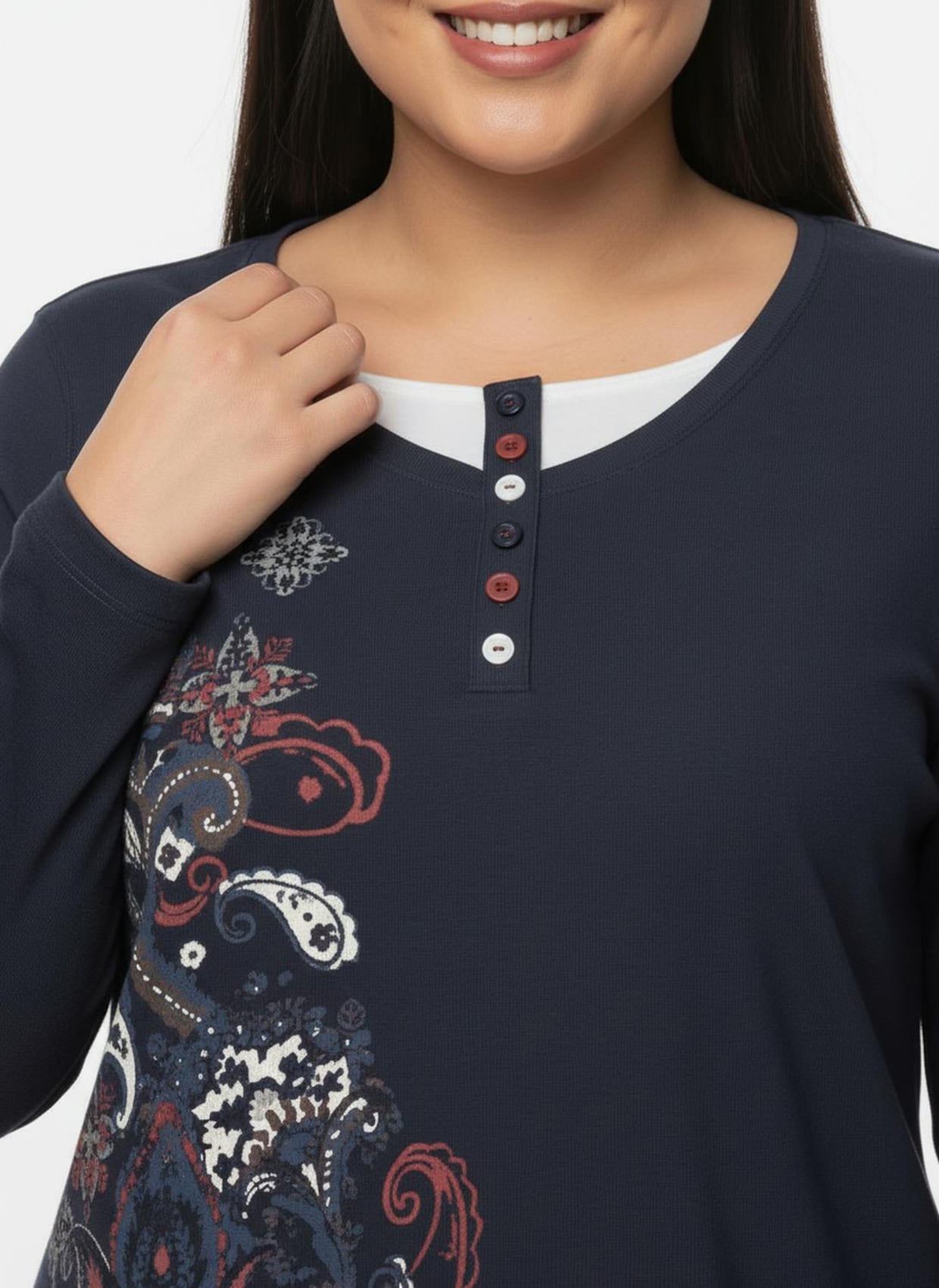 Rundhalsshirt im 2-in-1-Look - marine-weiß-bedruckt