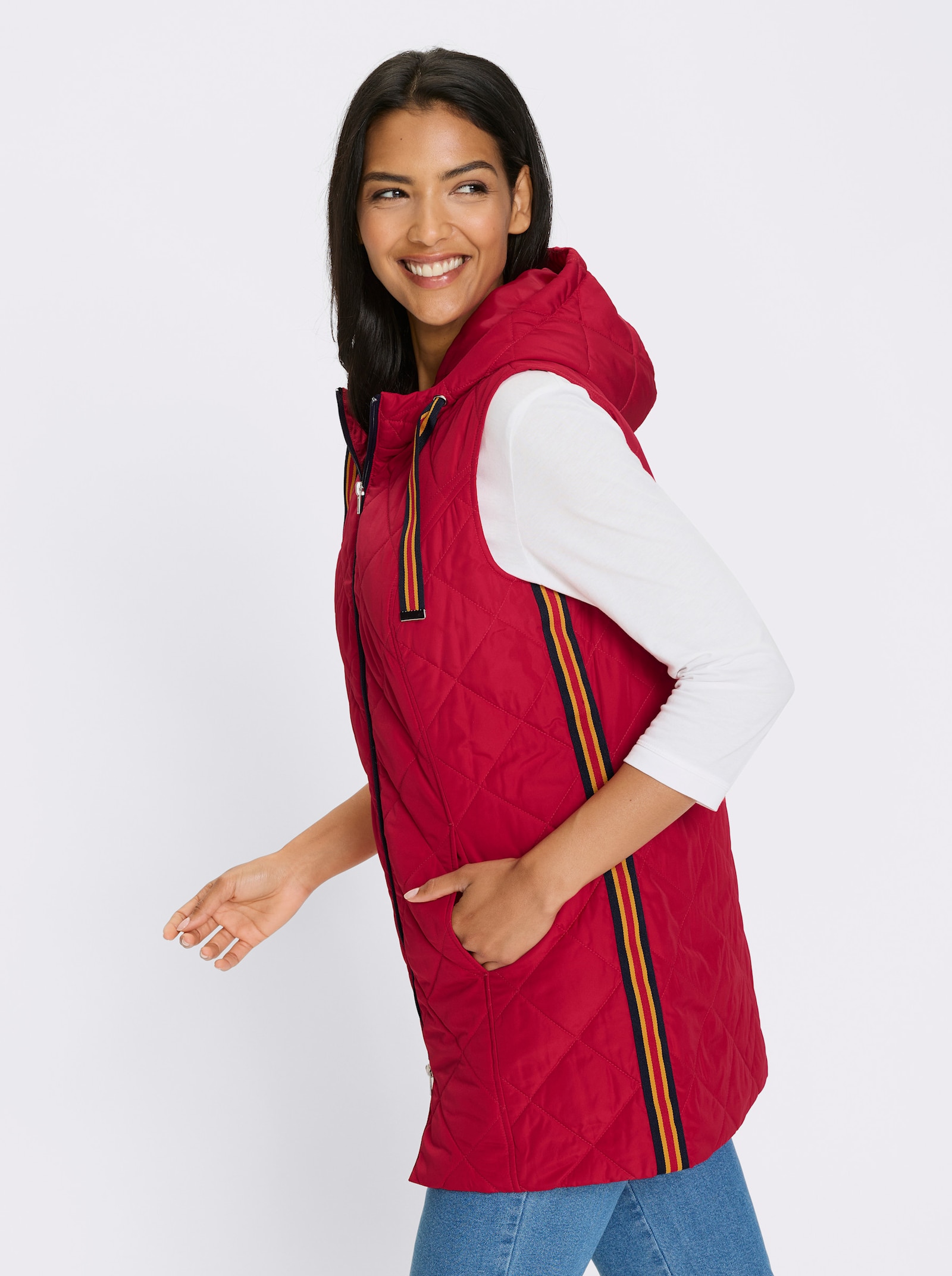 Dlouhá vesta s kosočtvercovým prošíváním - červená