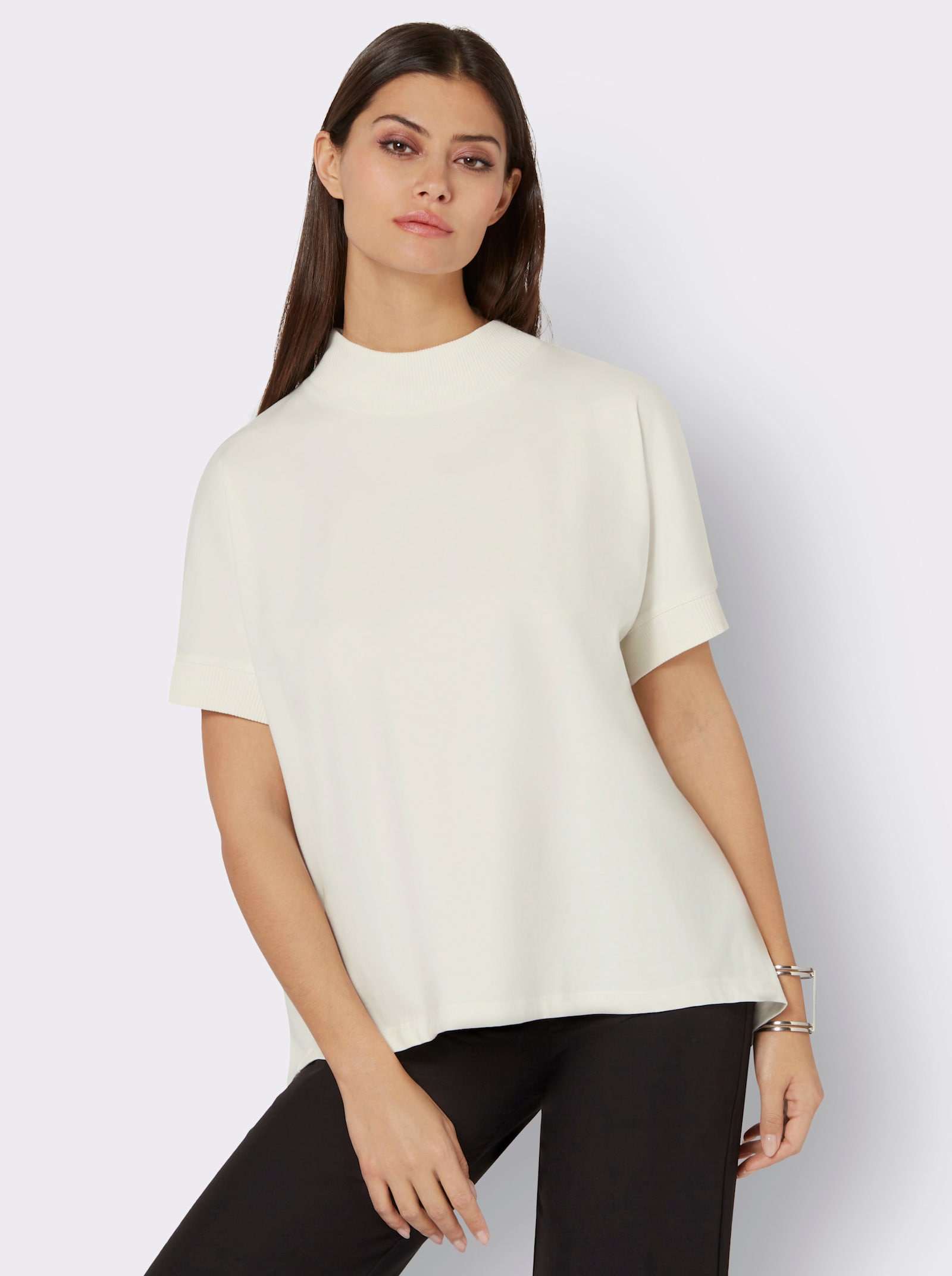 Stehkragenshirt mit Fledermaus-Ärmeln - ecru