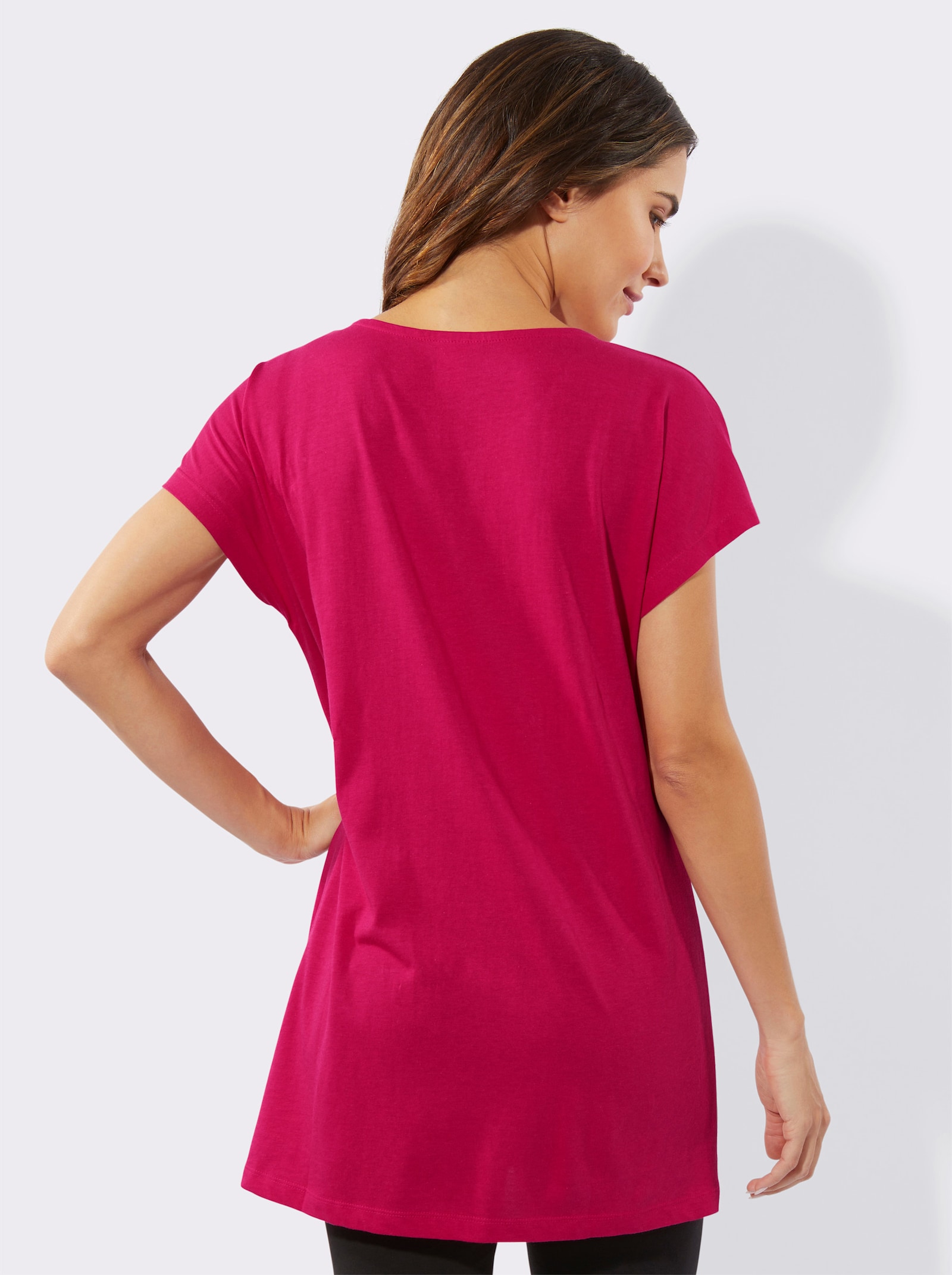 Longshirt mit Folien- und Glitzerdruck - pink