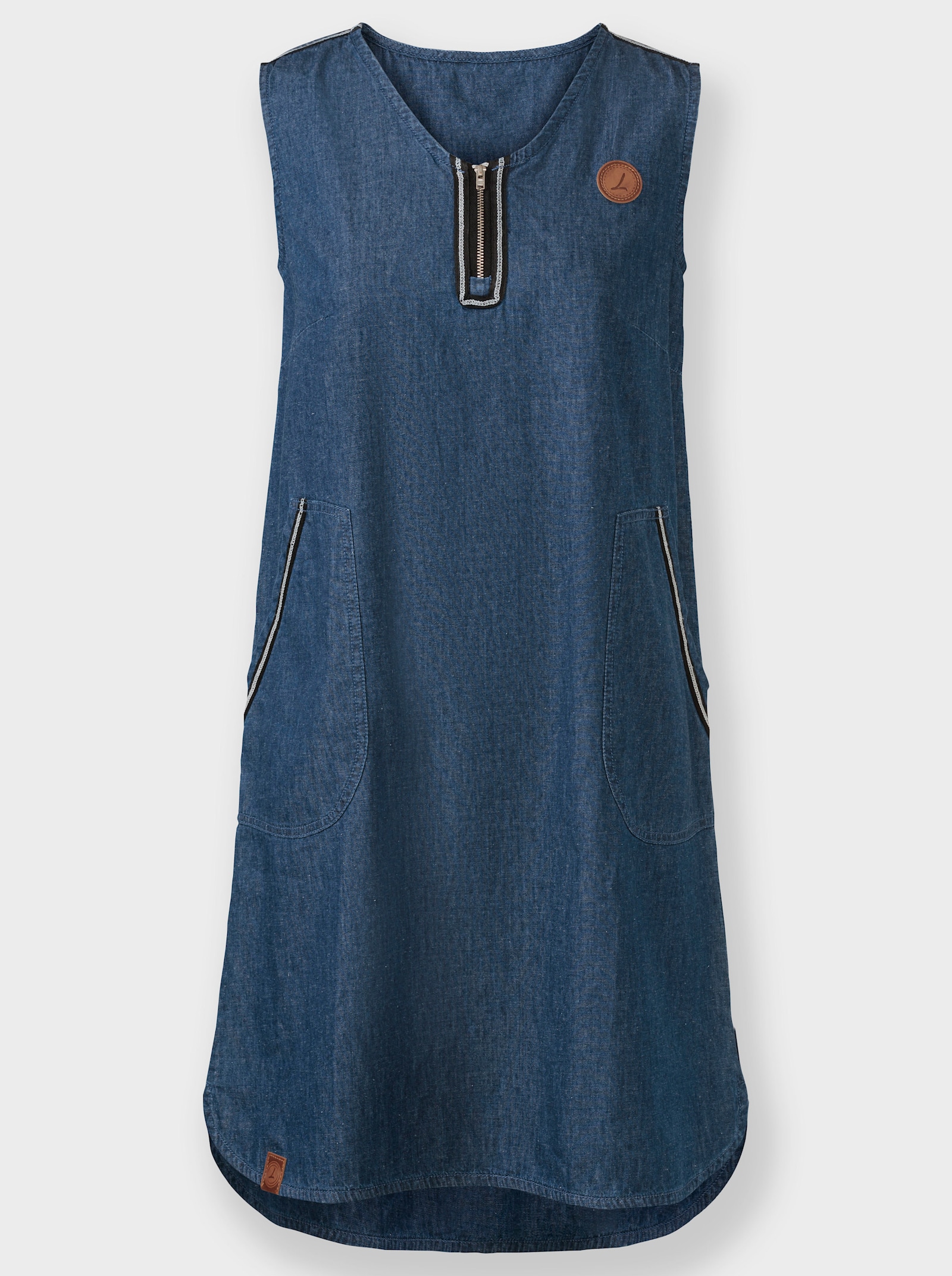 Jeanskleid mit hinten verlängertem Saum - blue-stone-washed