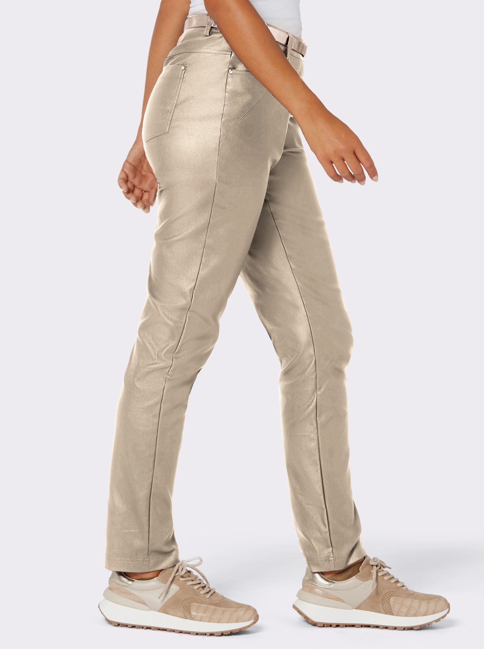 Pantalon 5 poches en synthétique - beige