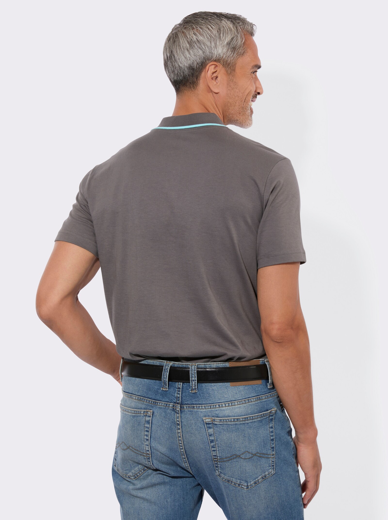 Poloshirt mit schmalen Kontraststreifen - anthrazit
