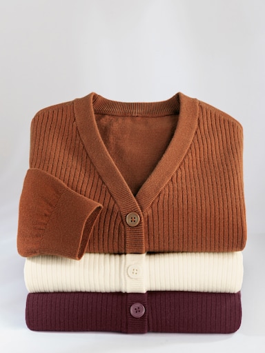 Strickjacke mit V-Ausschnitt - cognac