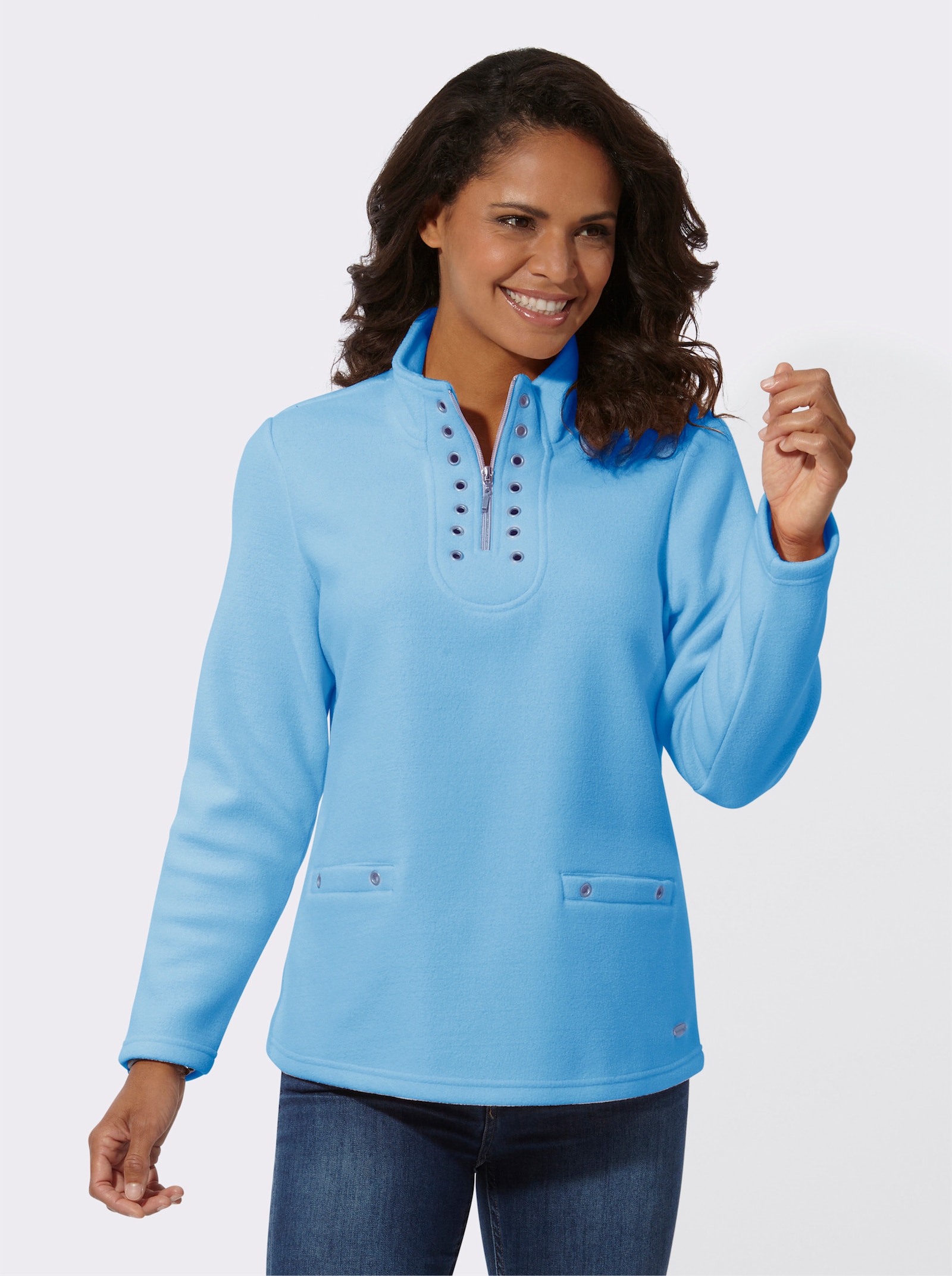 Fleeceshirt mit Ösen-Verzierung - aqua