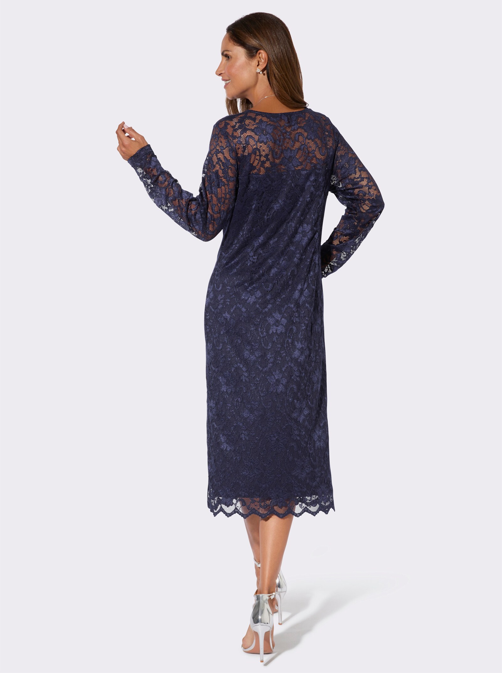 Spitzenkleid mit gebogten Kanten - marine