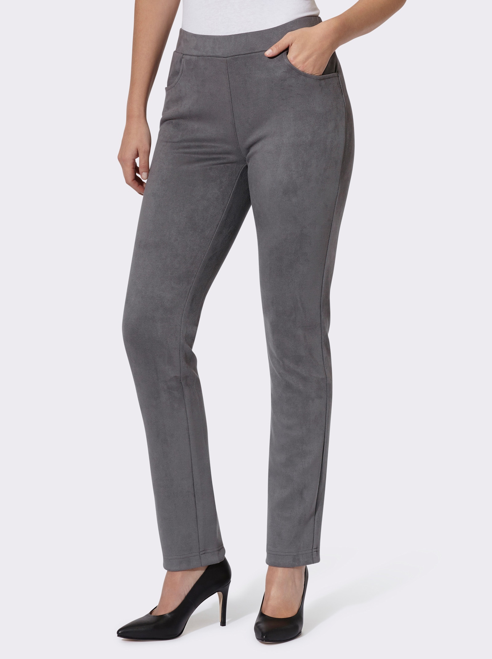 heine Schlupfhose aus Veloursleder-Imitat - anthrazit