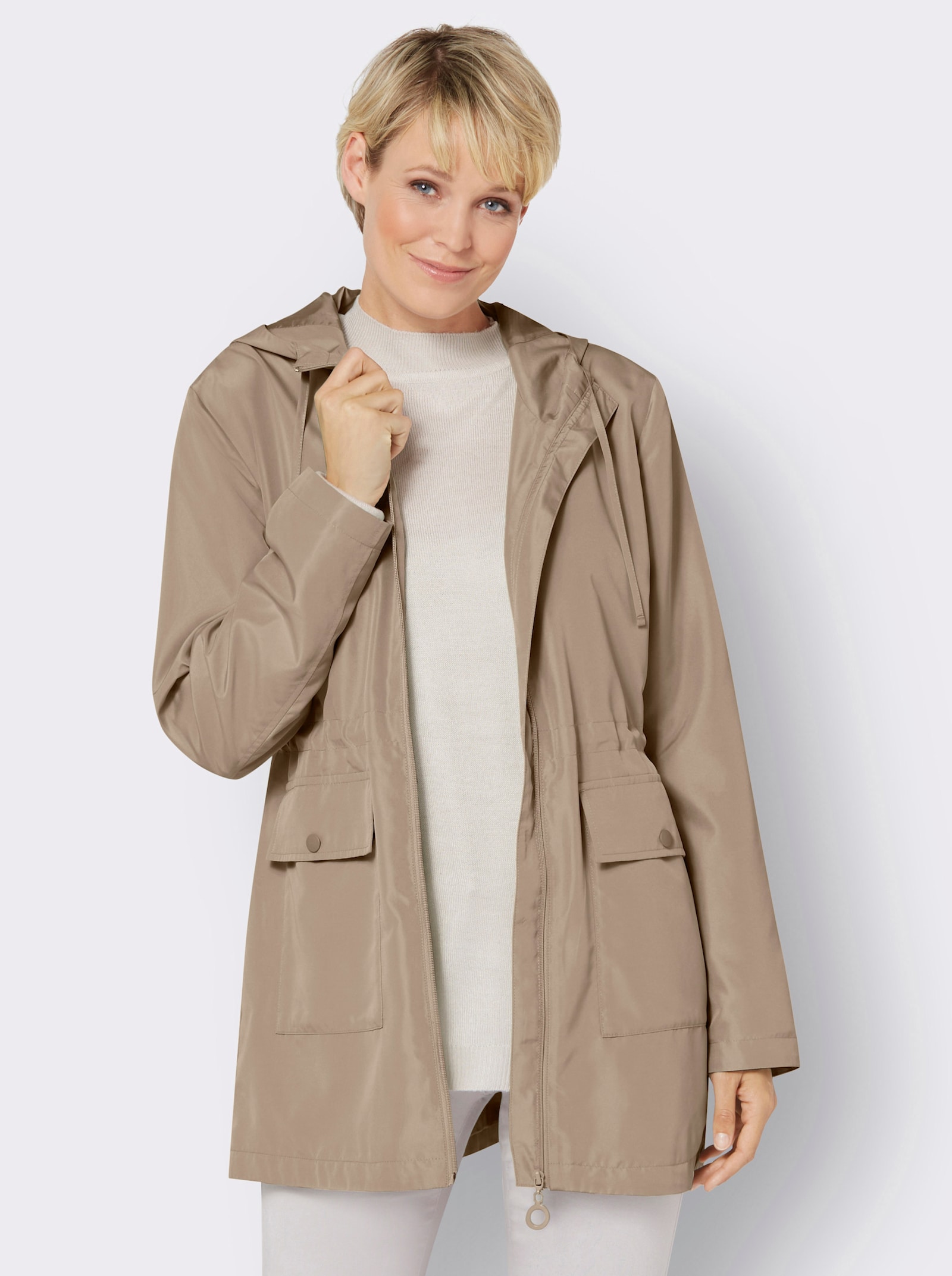Jacke mit Tunnelzug in der Taille - beige
