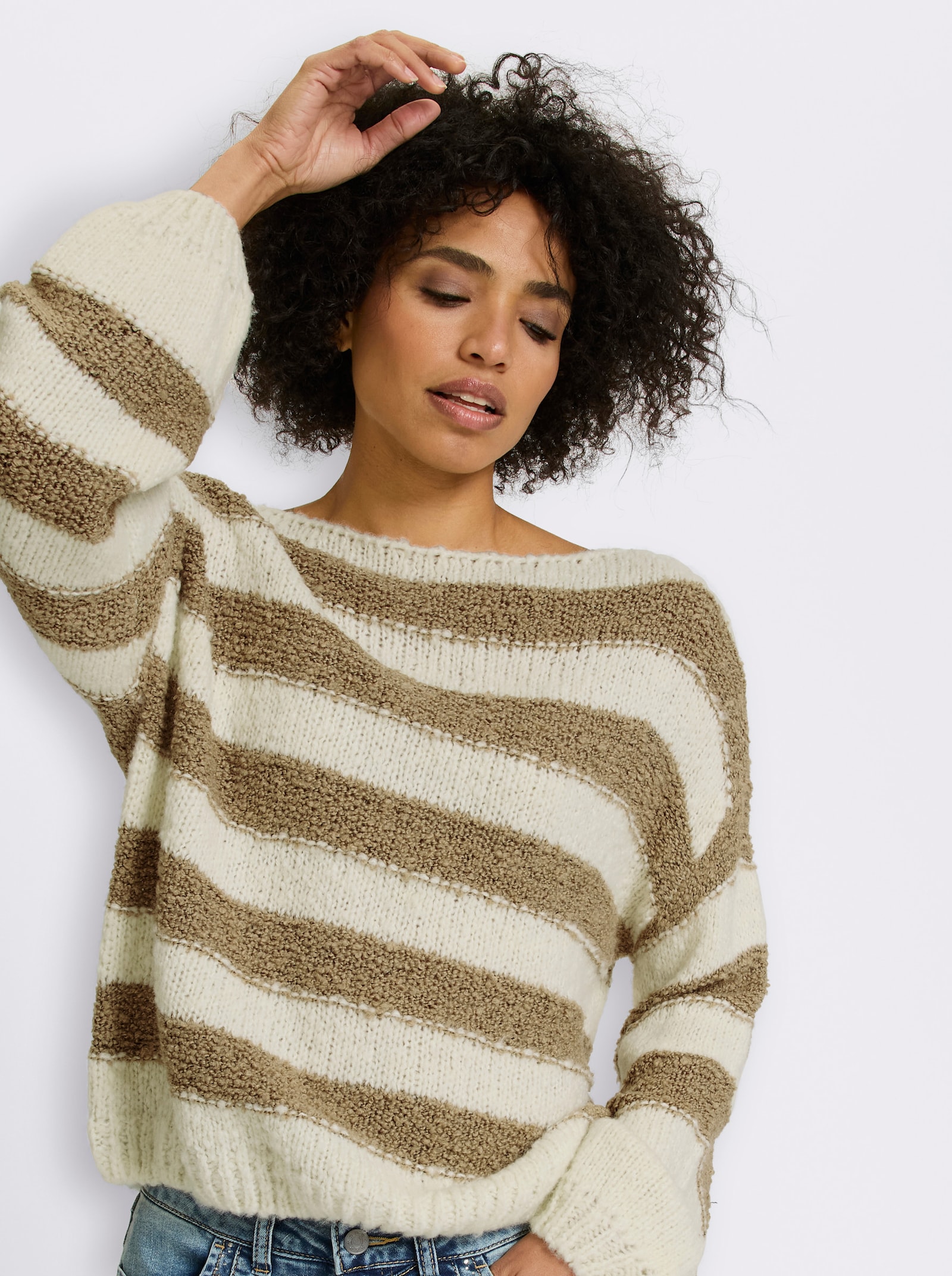 heine Pullover - champagner-braun-gestreift