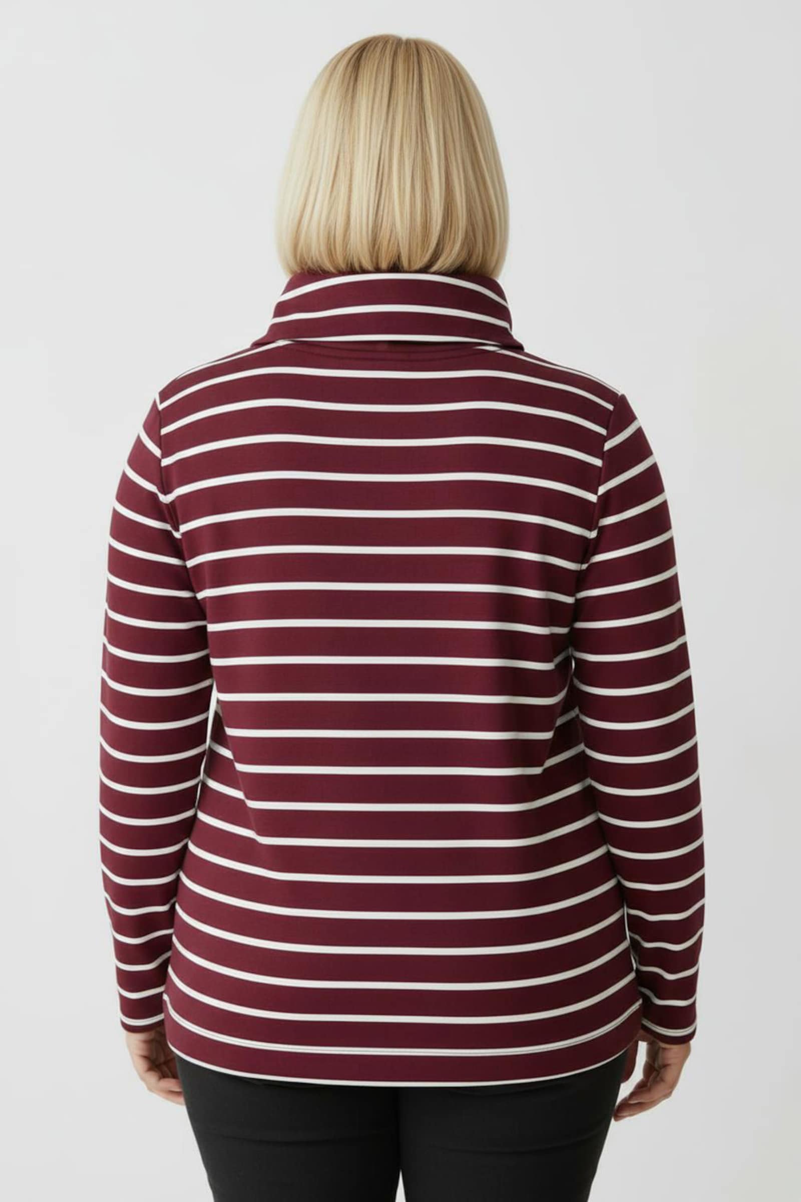 Sweatshirt mit überlappendem Rollkragen - dunkelrot-weiß-geringelt