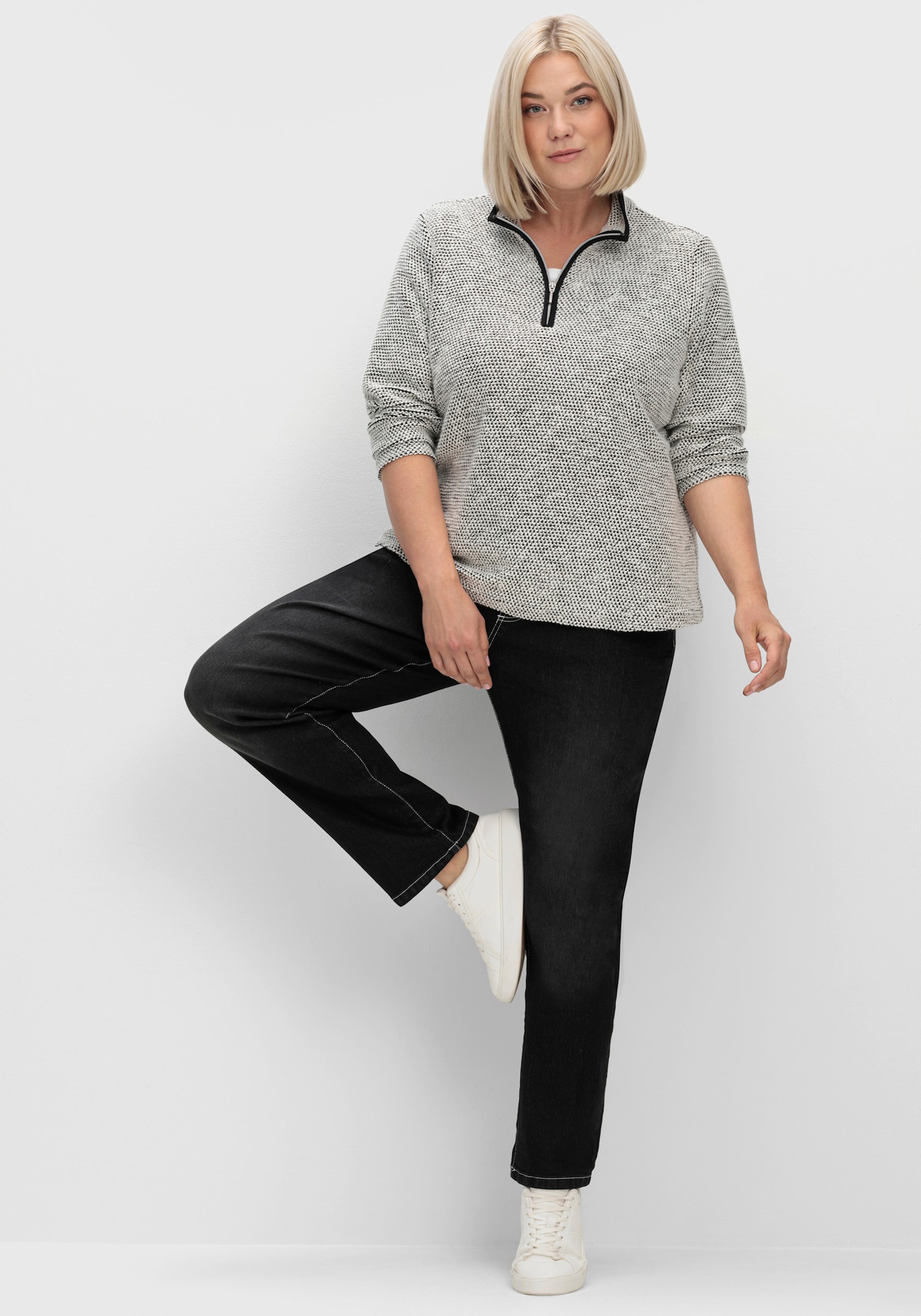 High-waist-Jeans mit hohem Rundum-Dehnbund - black-denim