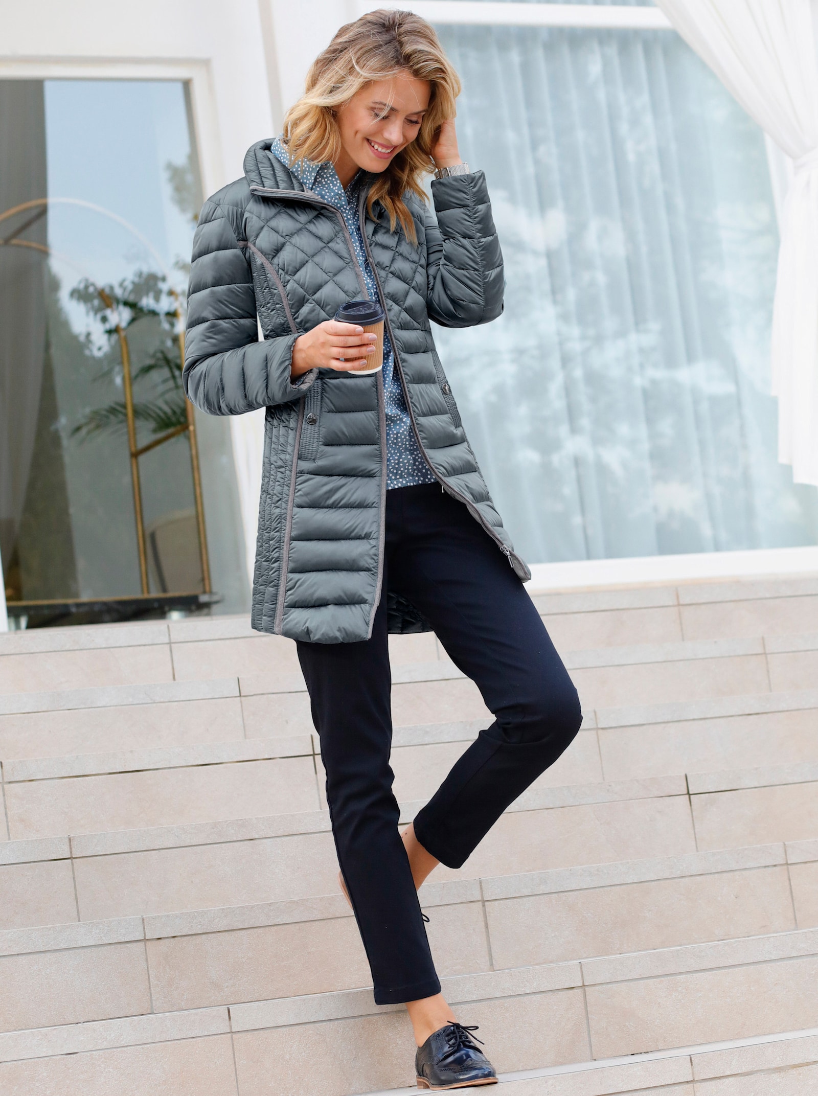 Winterjacke in Changeant-Qualität, leicht schimmernd - aqua