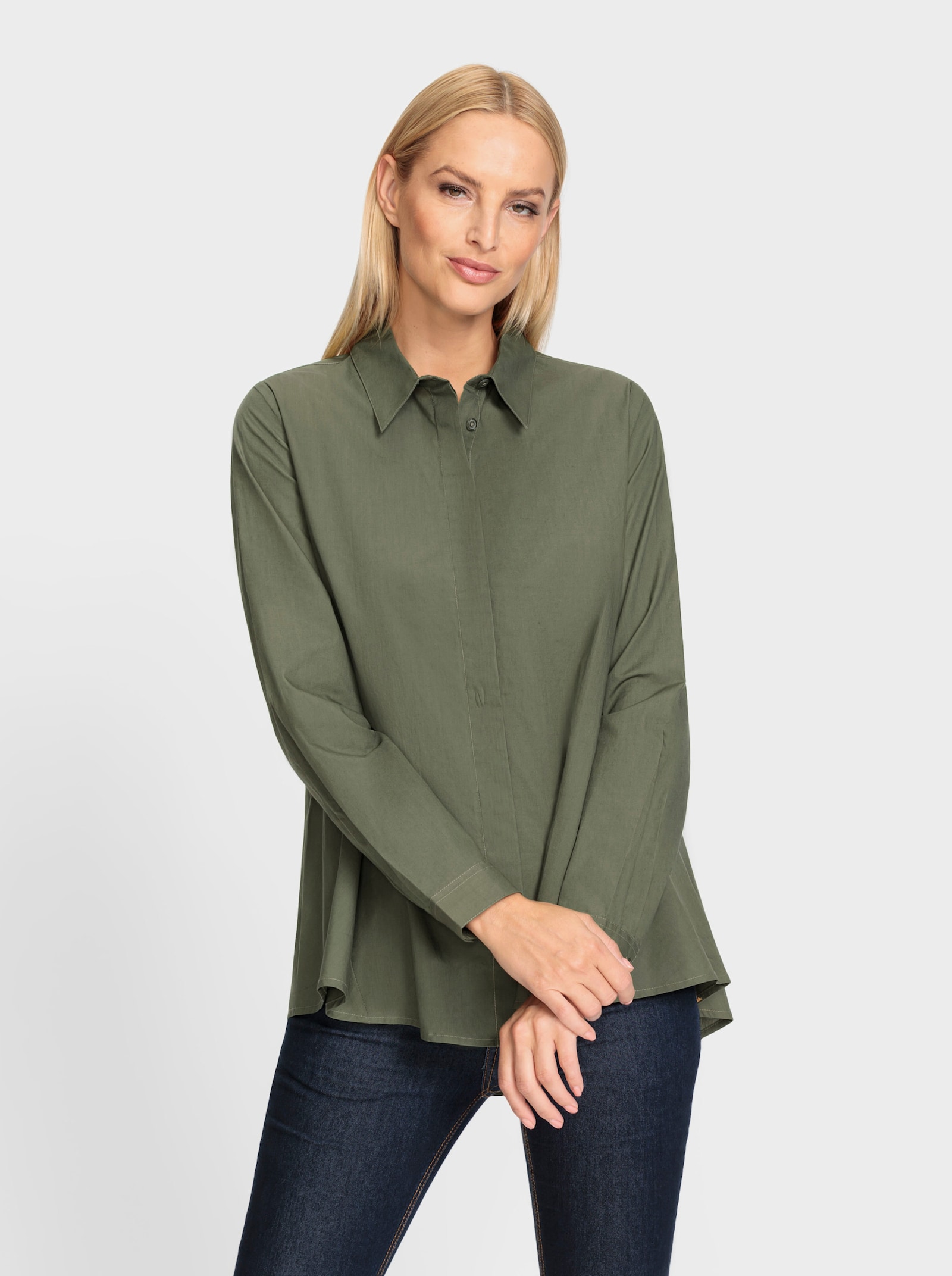 heine Lange blouse in wijde A-lijn - kaki