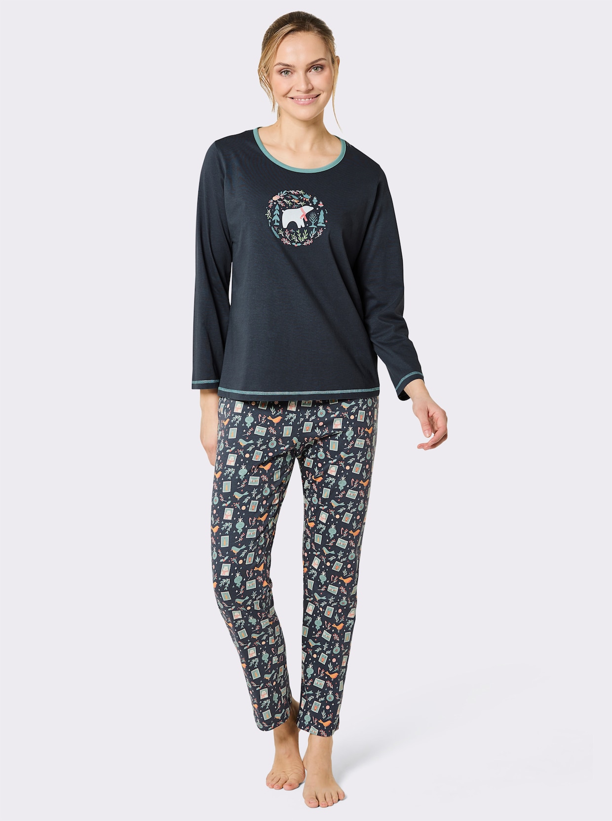 Comtessa Schlafanzug mit bedruckter Hose - rauchblau-ozean-bedruckt
