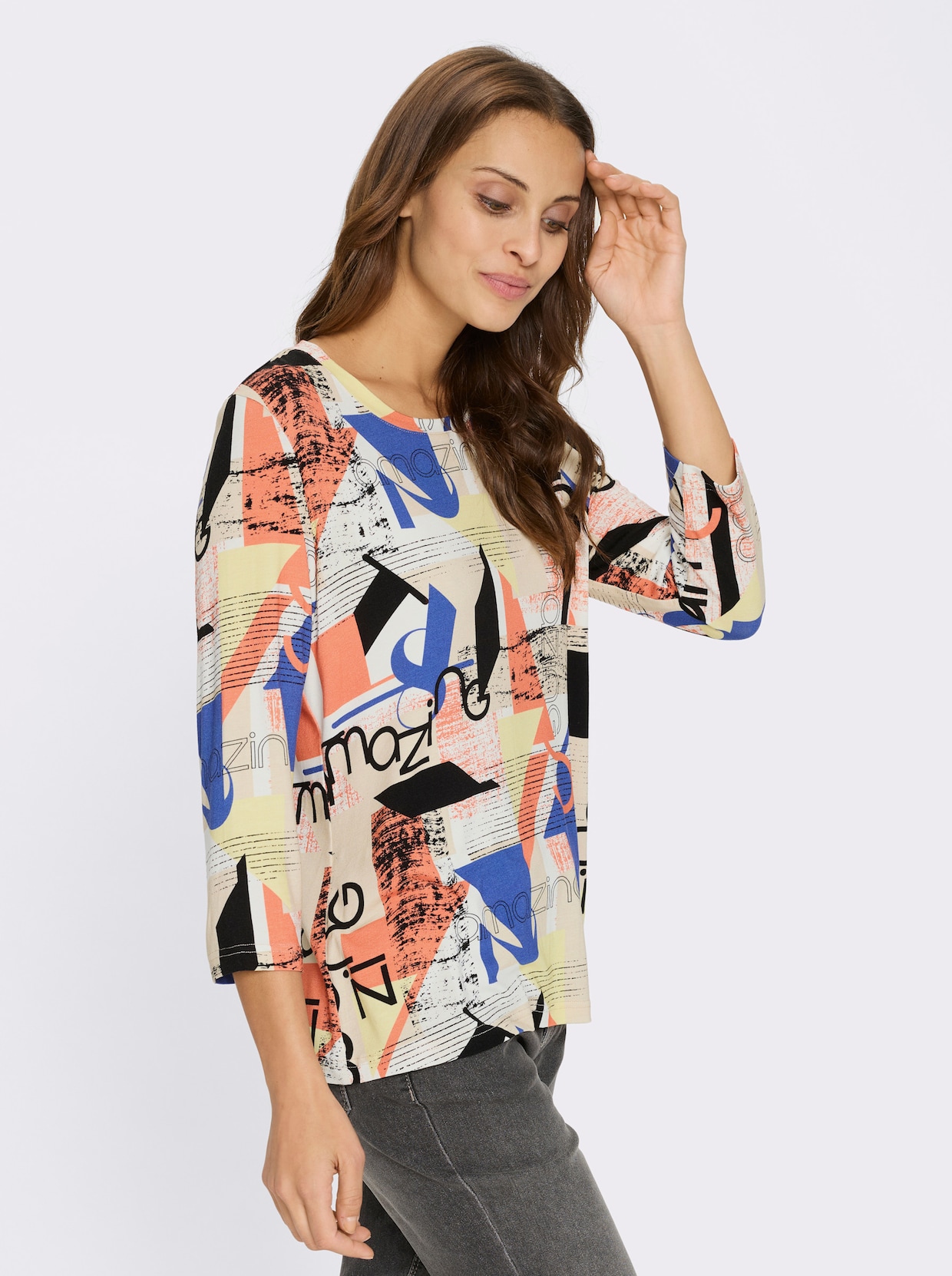 Print-Shirt - royalblau-orange-bedruckt