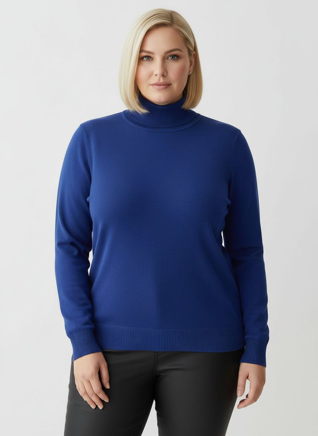 Stehkragenpullover mit Ripp-Abschlüssen - royalblau