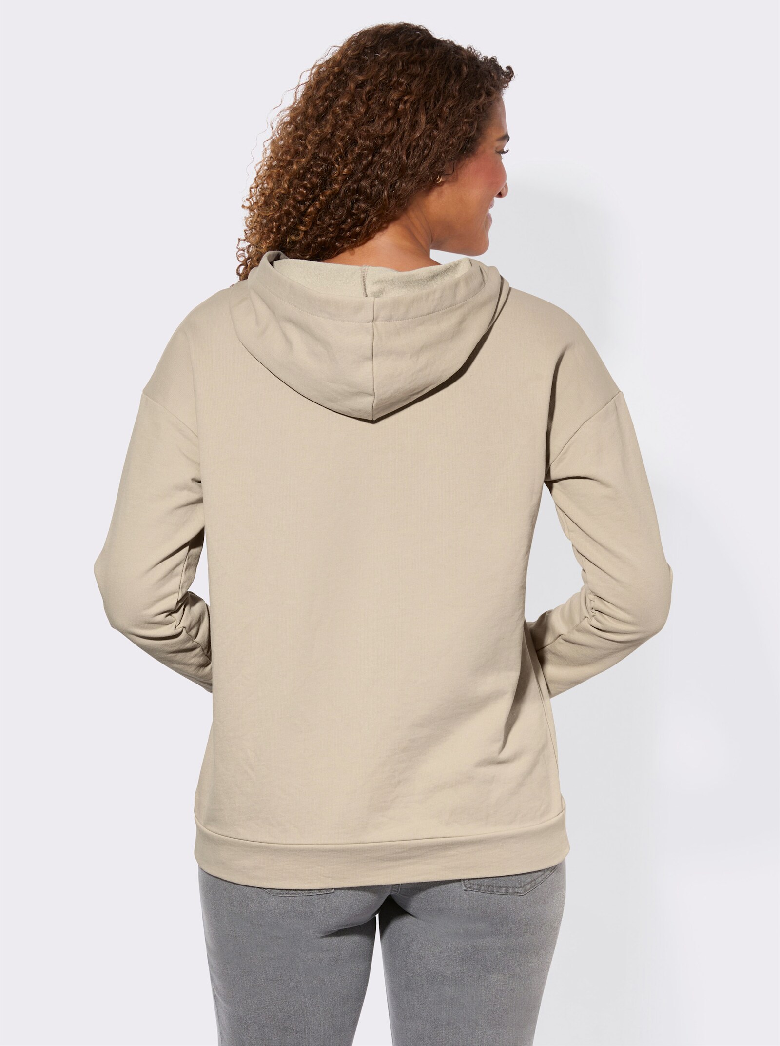 Kapuzensweatshirt mit Linien-Motiv - sand