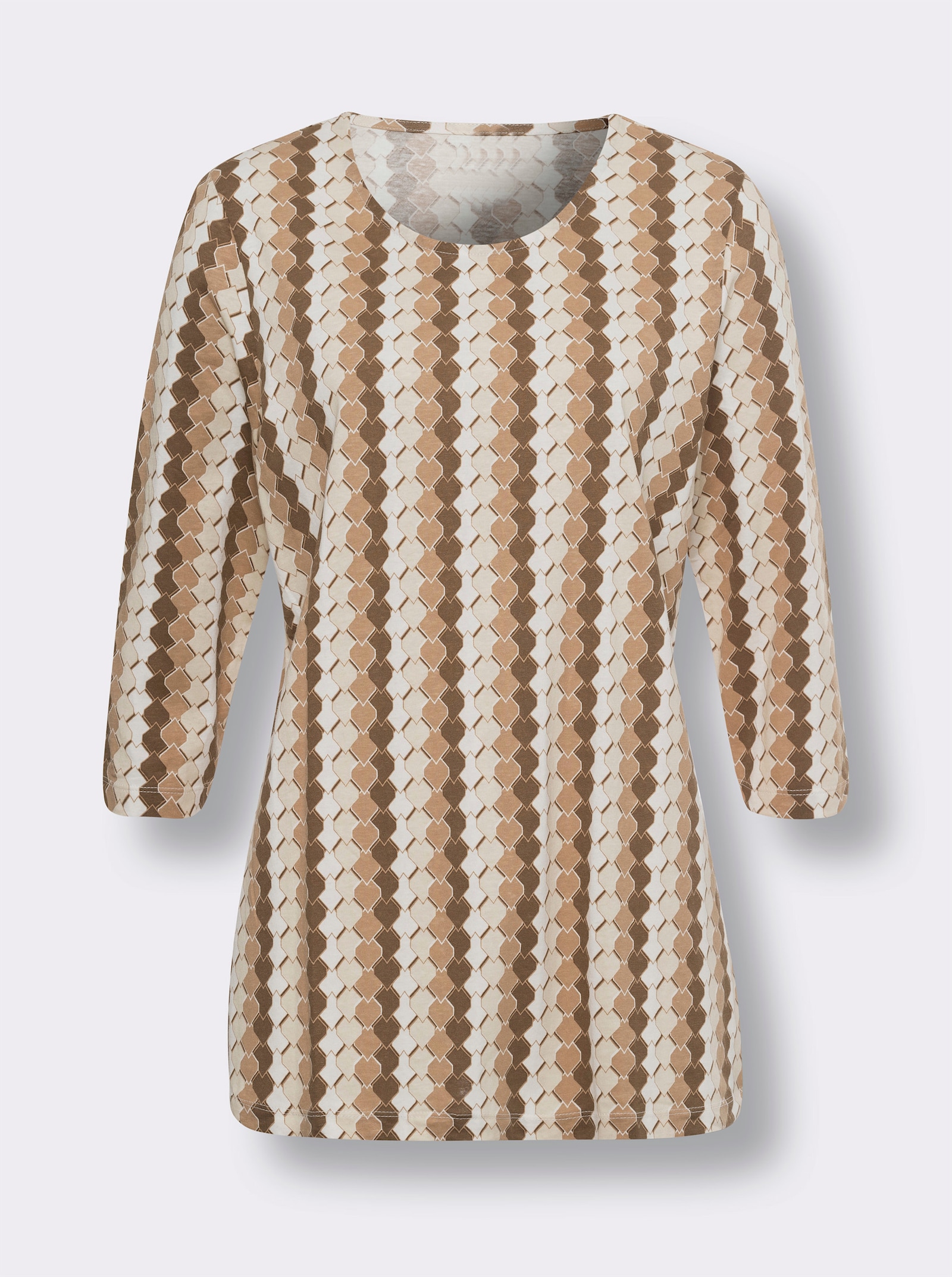 3/4-Arm-Shirt in längerer Form - camel-braun-bedruckt