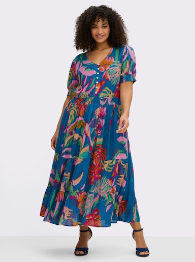 sheego Sommerkleid mit tropischem Print - royalblau-erdbeere-gemustert