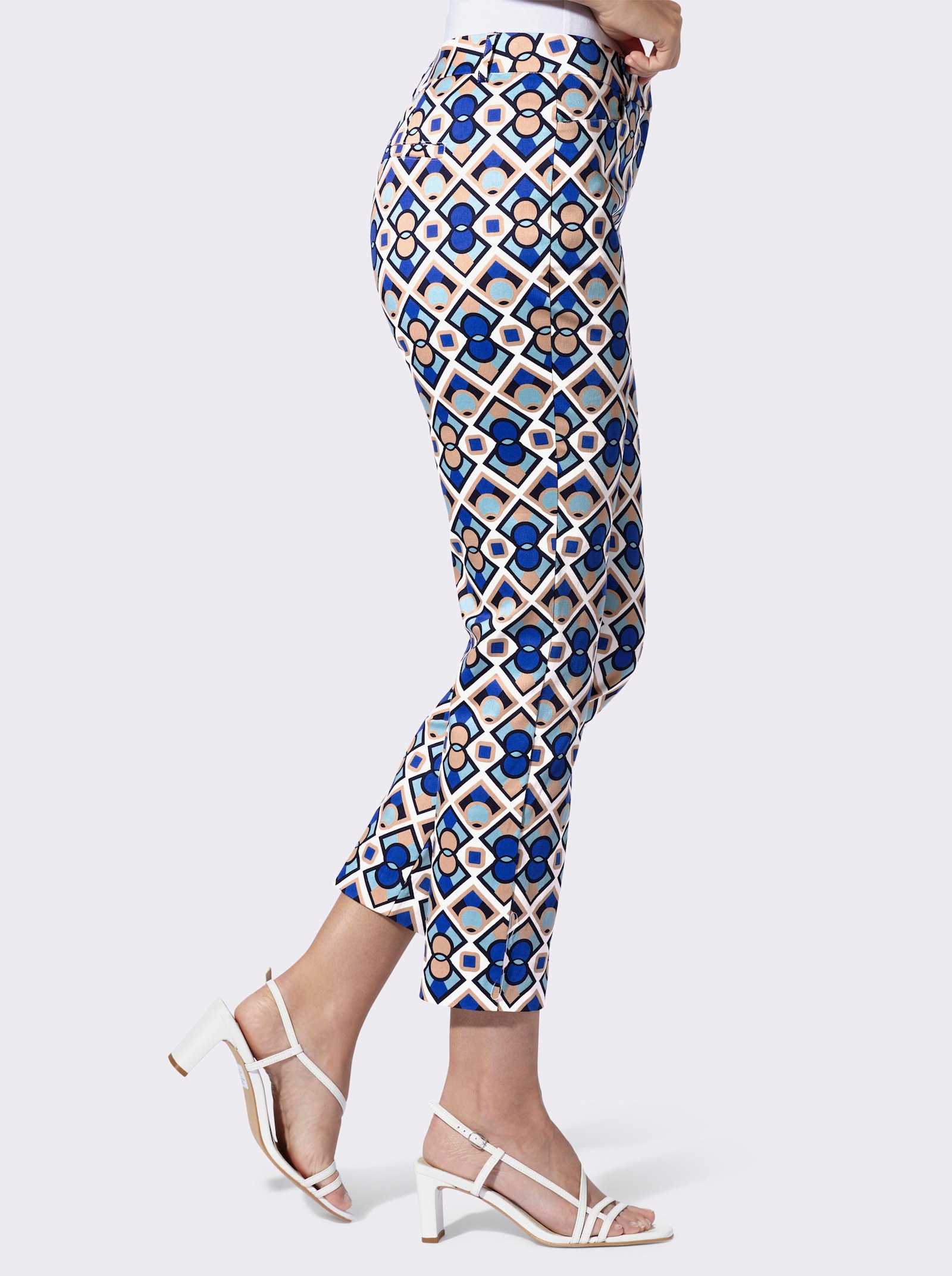 heine Pantalon 7/8 avec fermeture à crochet - blanc-bleu roi imprimé