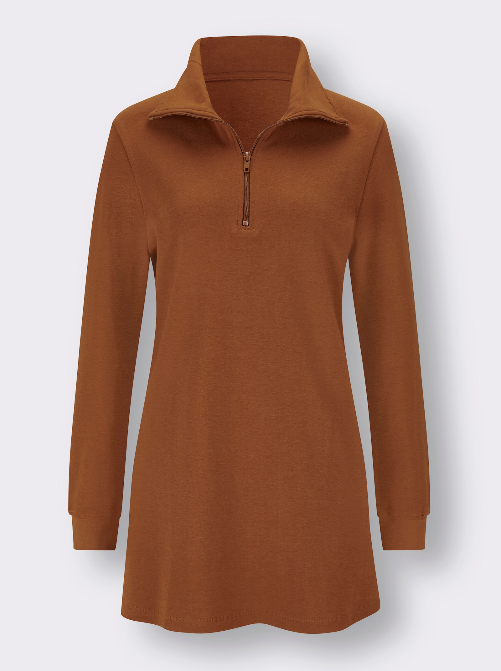Lang sweatshirt met platte kraag - cognac