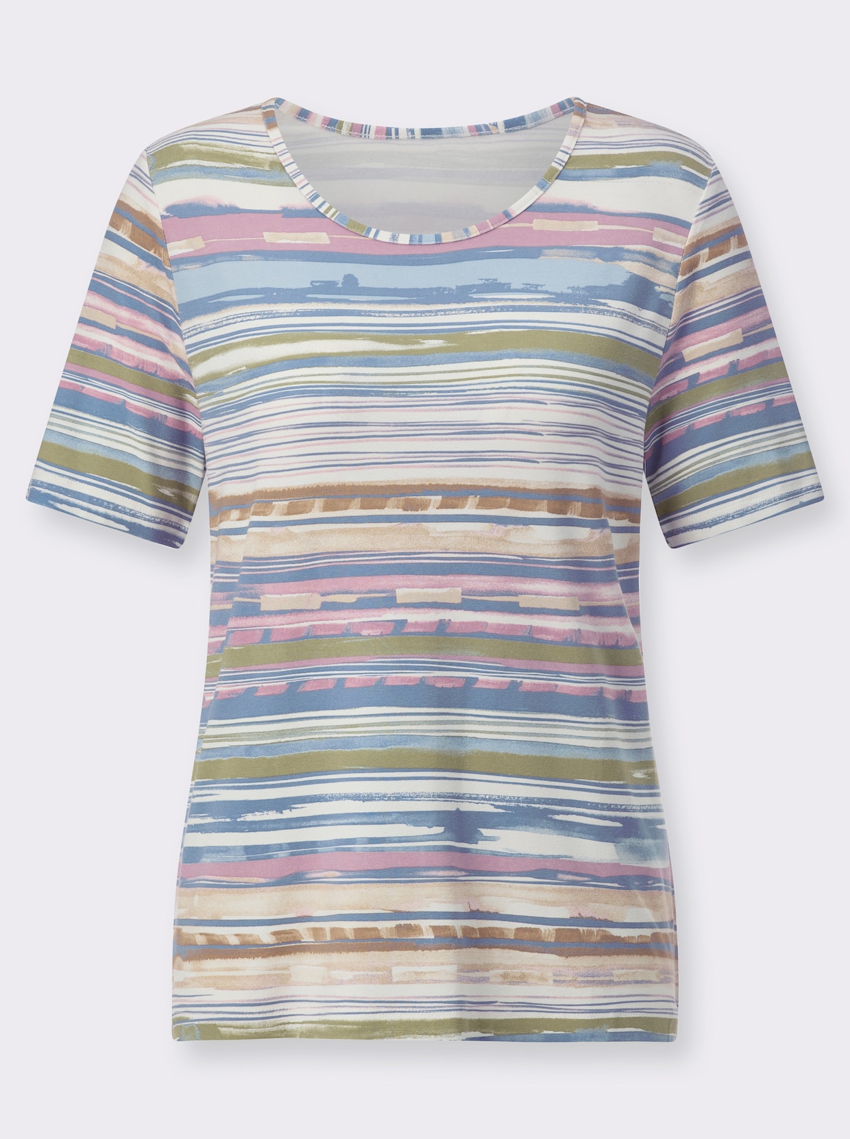 Shirt met ronde hals - limoengroen-blauw bedrukt