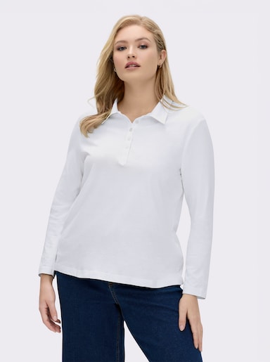Langarm-Poloshirt in reiner Baumwoll-Qualität - weiß