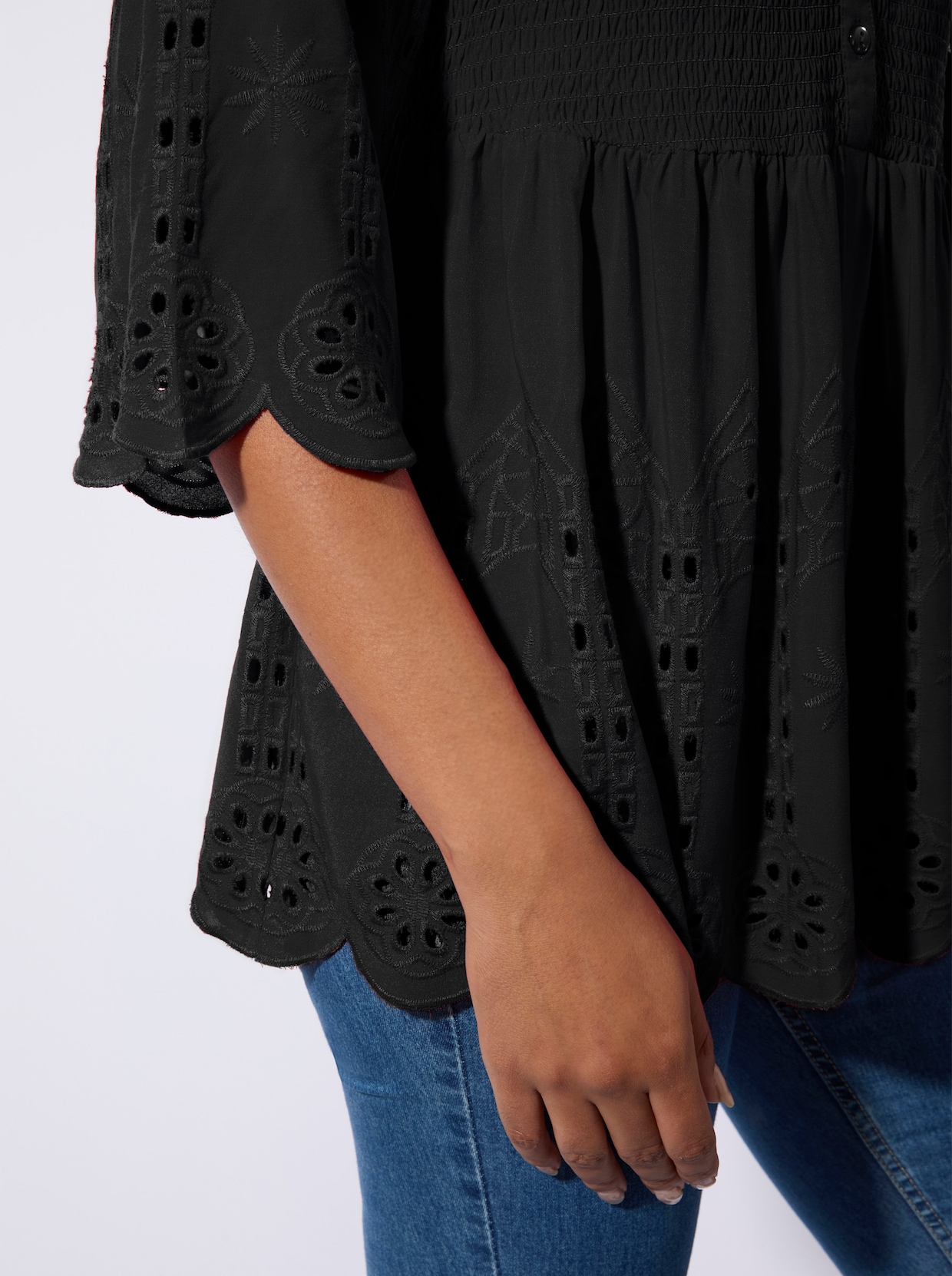 Spitzentunika mit Lockstickerei - schwarz