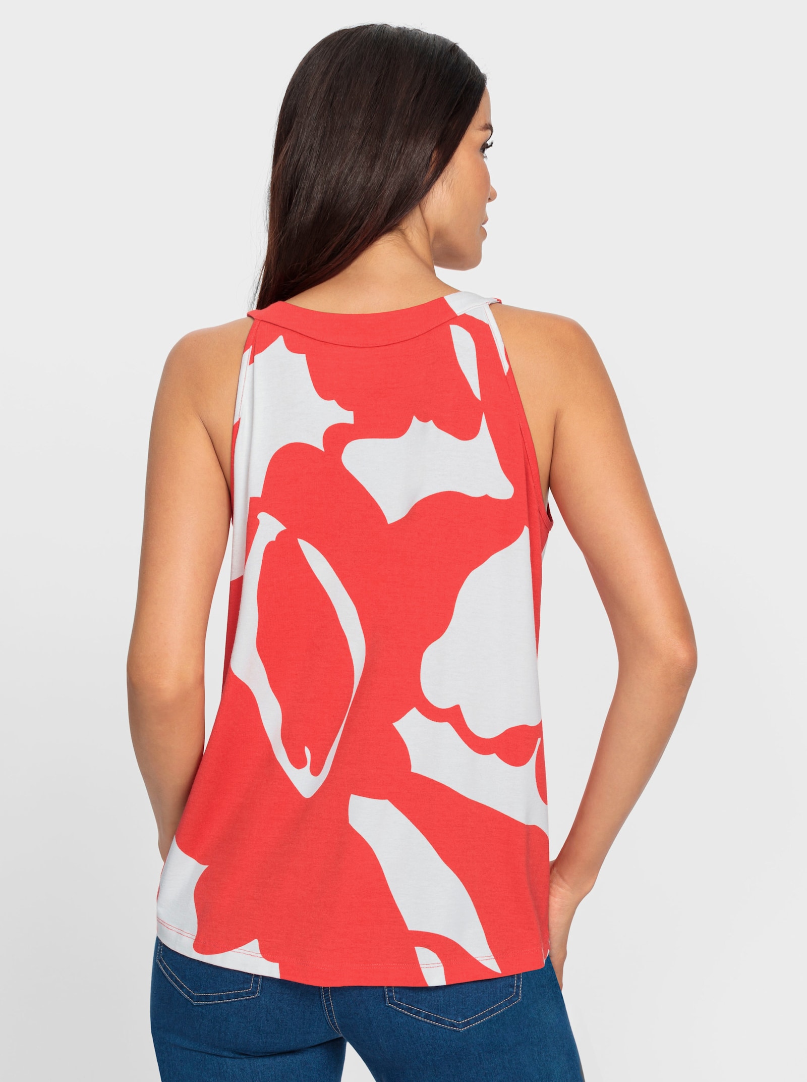 heine Shirttop met rimpeling - langoustine/ecru bedrukt