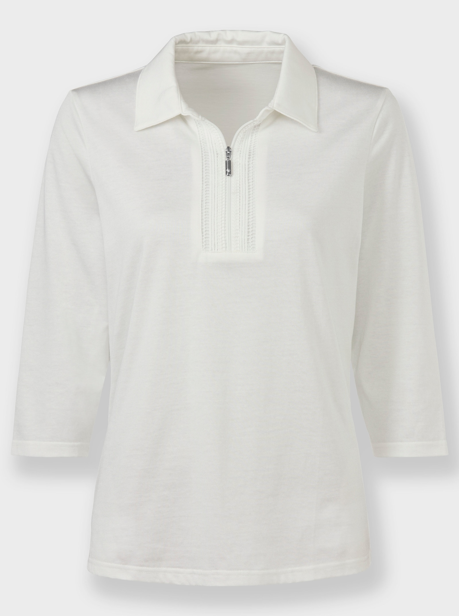Poloshirt mit Spitzenborte - ecru