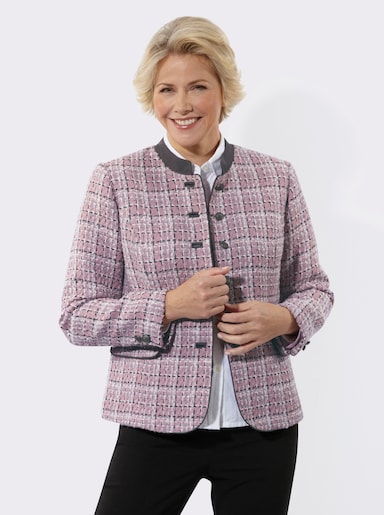 Bouclé-Blazer Stehkragen aus Veloursleder-Imitat - mauve-schwarz-gemustert