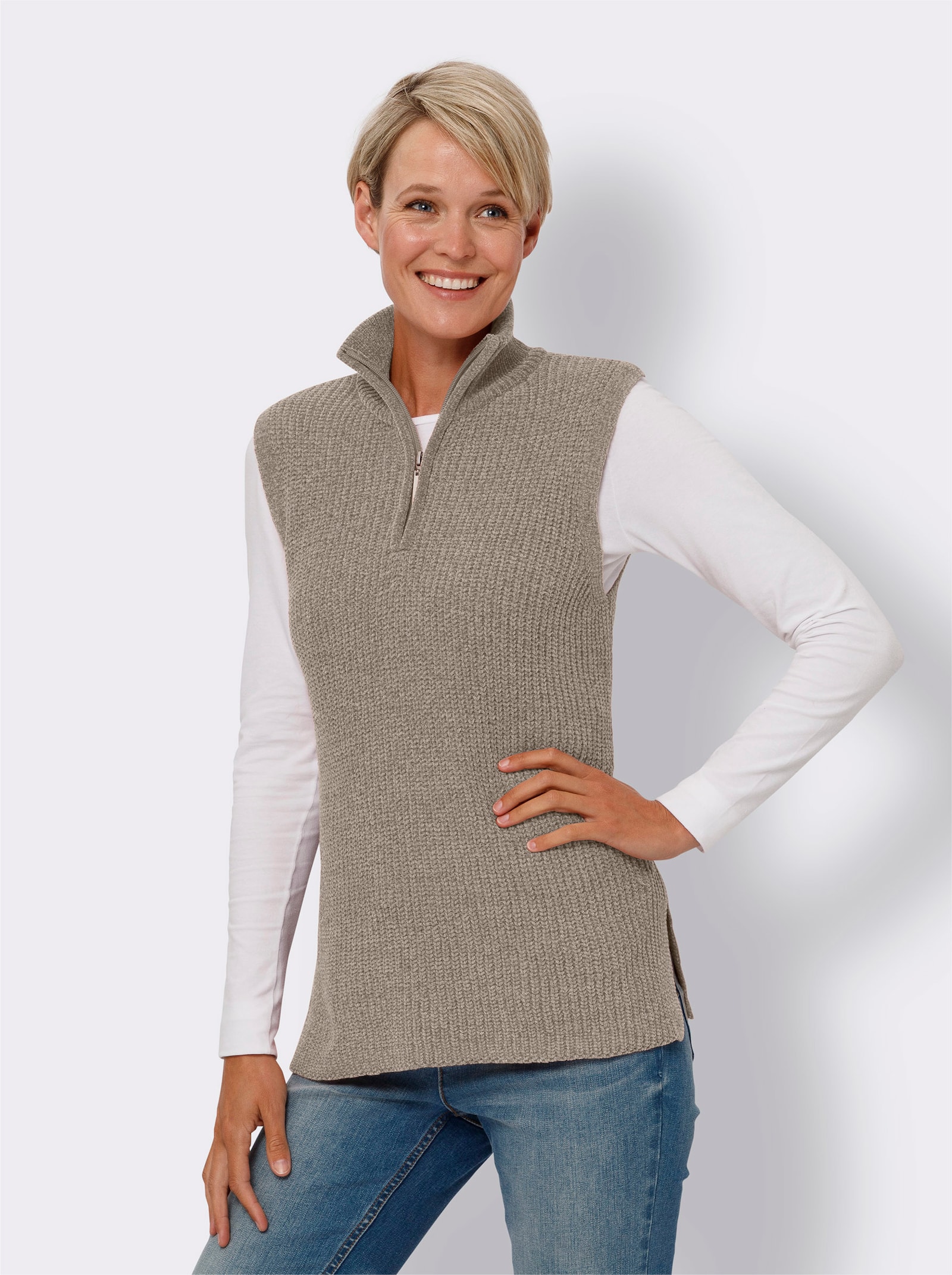 Slip-over met opstaande kraag en ritssluiting - sesam