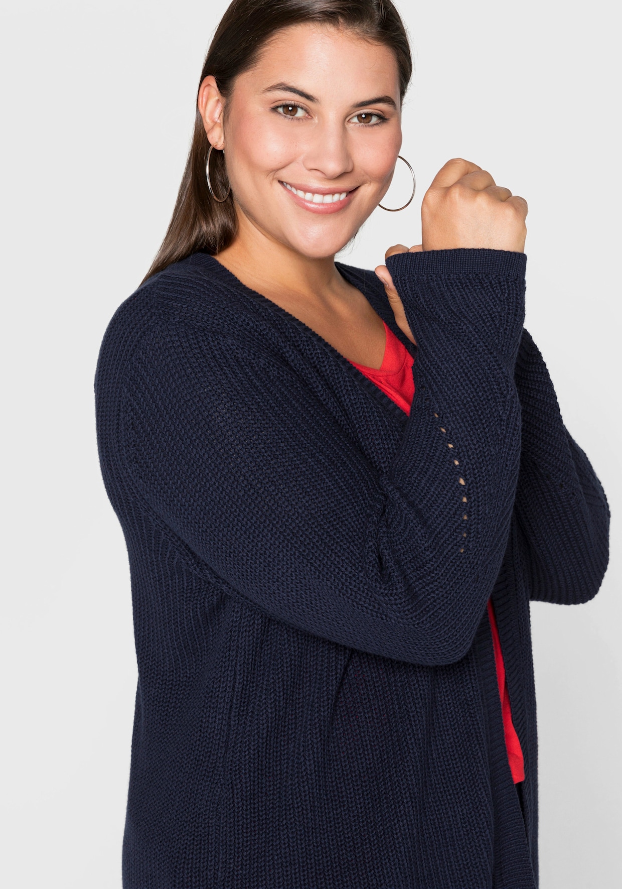 sheego Lang gebreid vest - marine