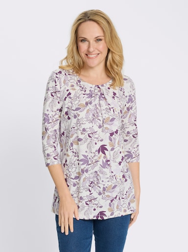 Longshirt in A-Form - flieder-ecru-bedruckt